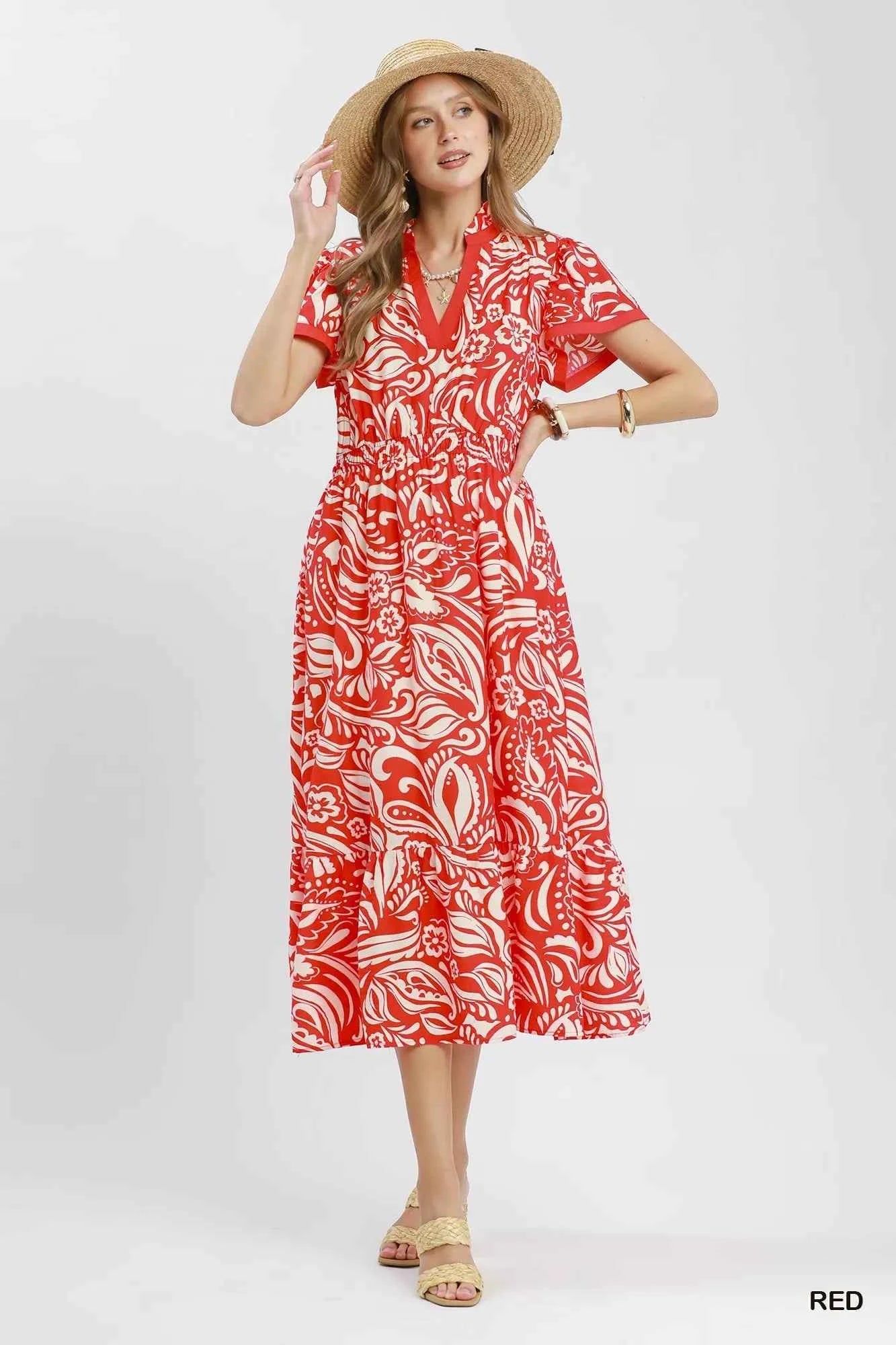 Umgee Paisley Print Midi Dress with Pockets