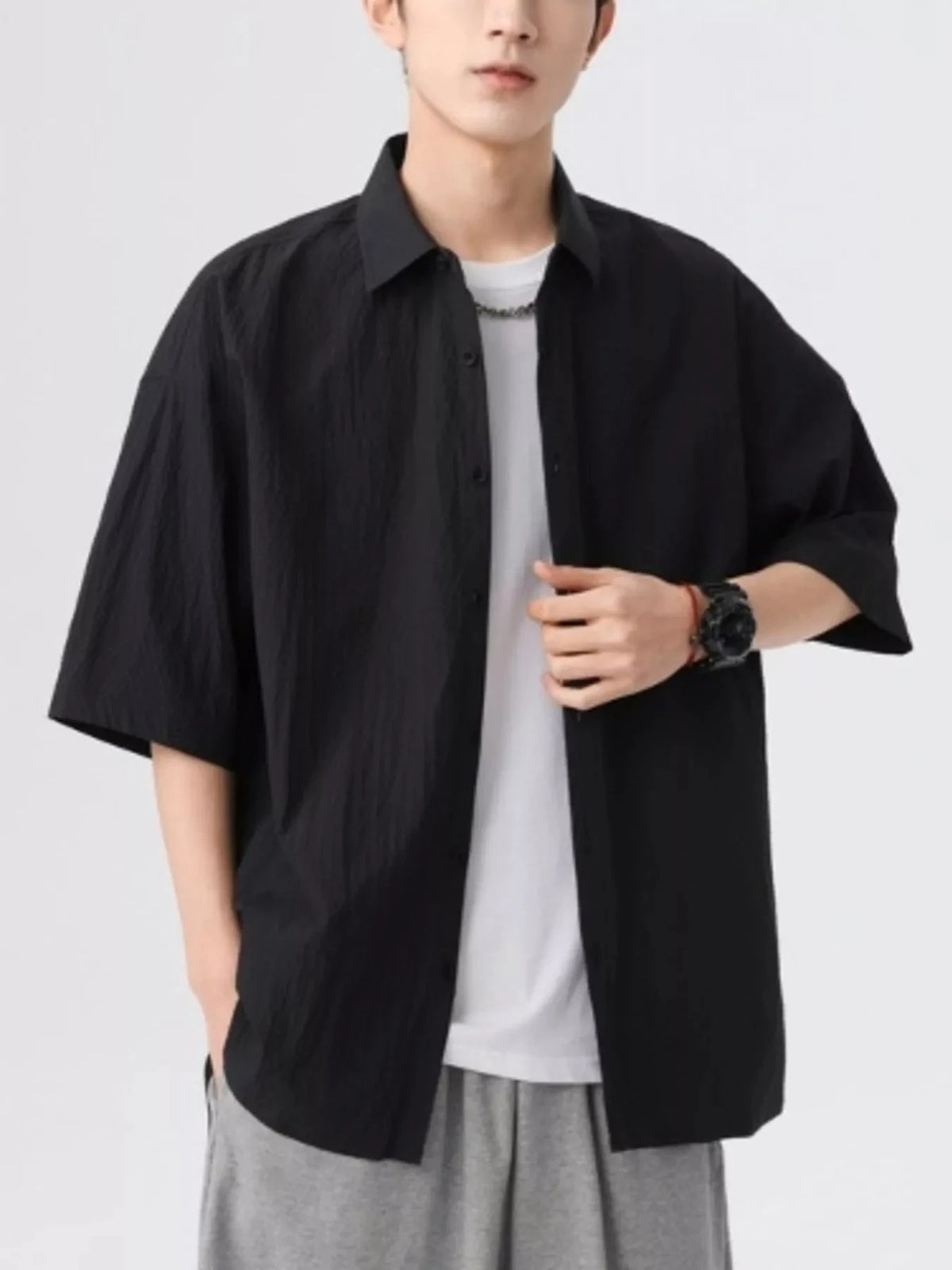 Men's Full Size Textured Short-Sleeve Shirt Plus Size