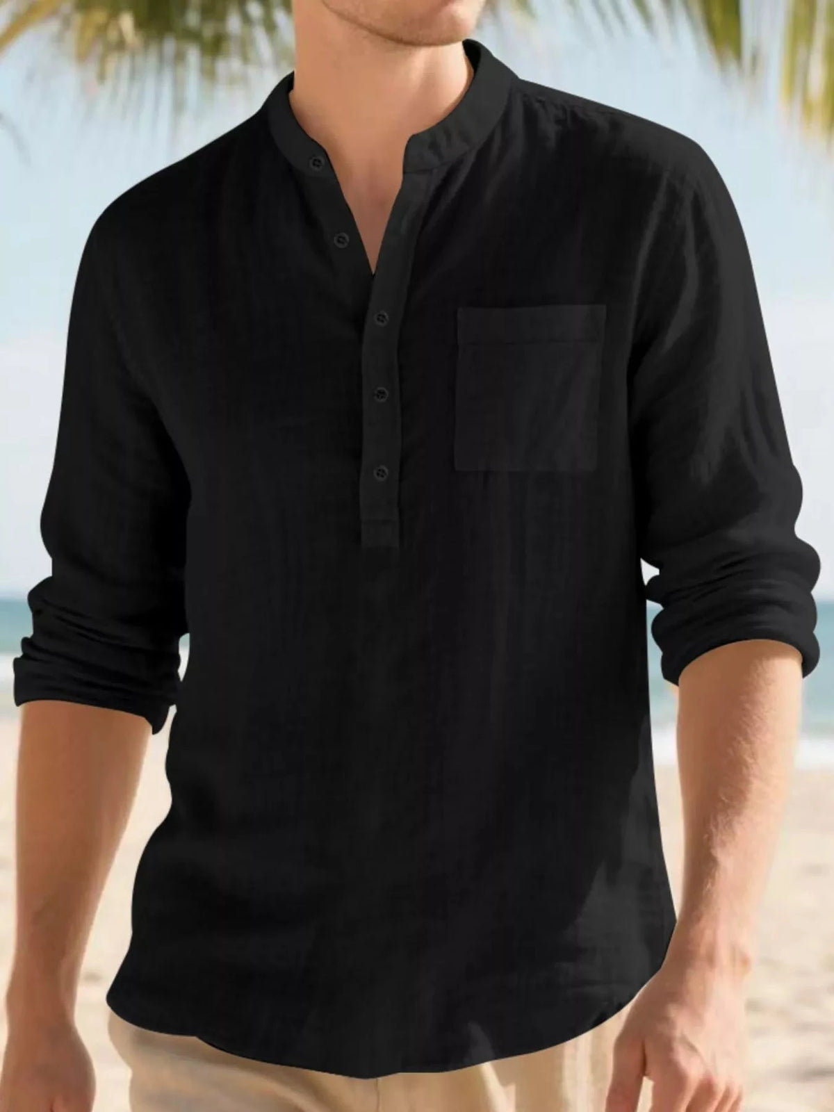 Men's Full Size Button Detail Long Sleeve Shirt Plus Size