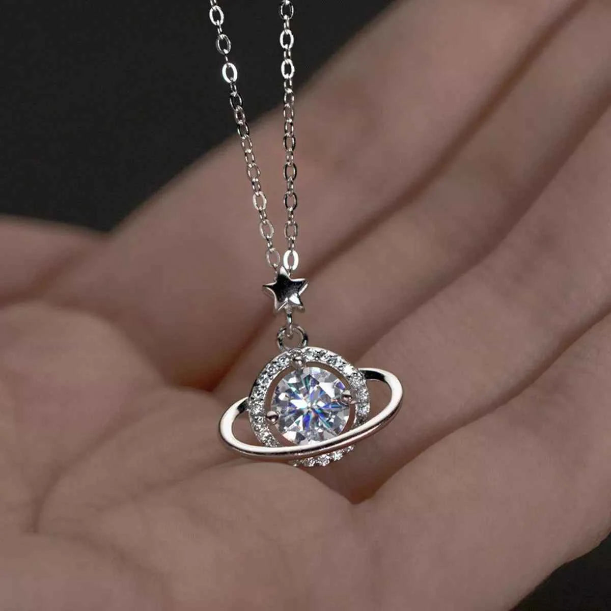 925 Silver 1-Carat Moissanite Planet Necklace