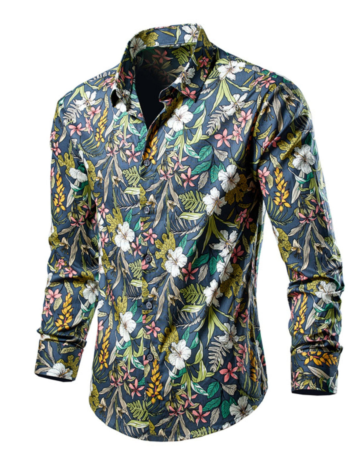 Men's Plus Size Tropical Leaf Print Button-Down Shirt