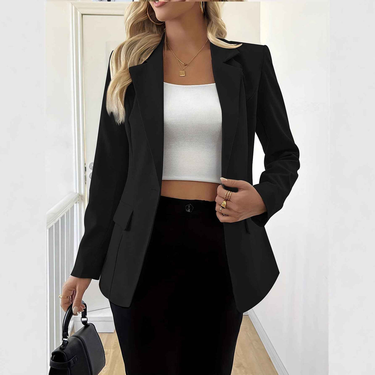 Women's Work Jackets Single Button Long Sleeve  Jacket Solid Color Casual Outerwear Coat