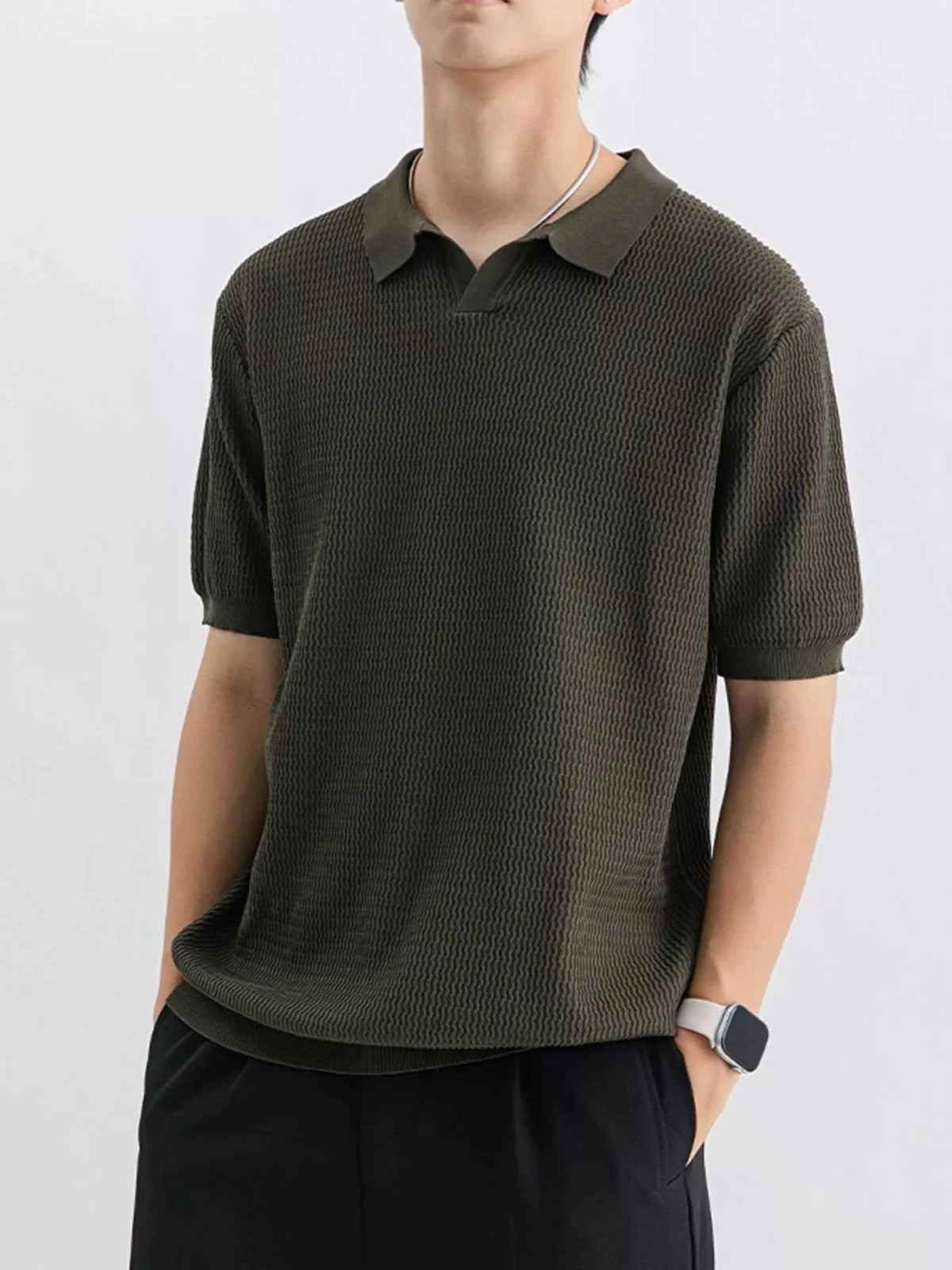 Men's Plus Size Textured Knit Short Sleeve Polo