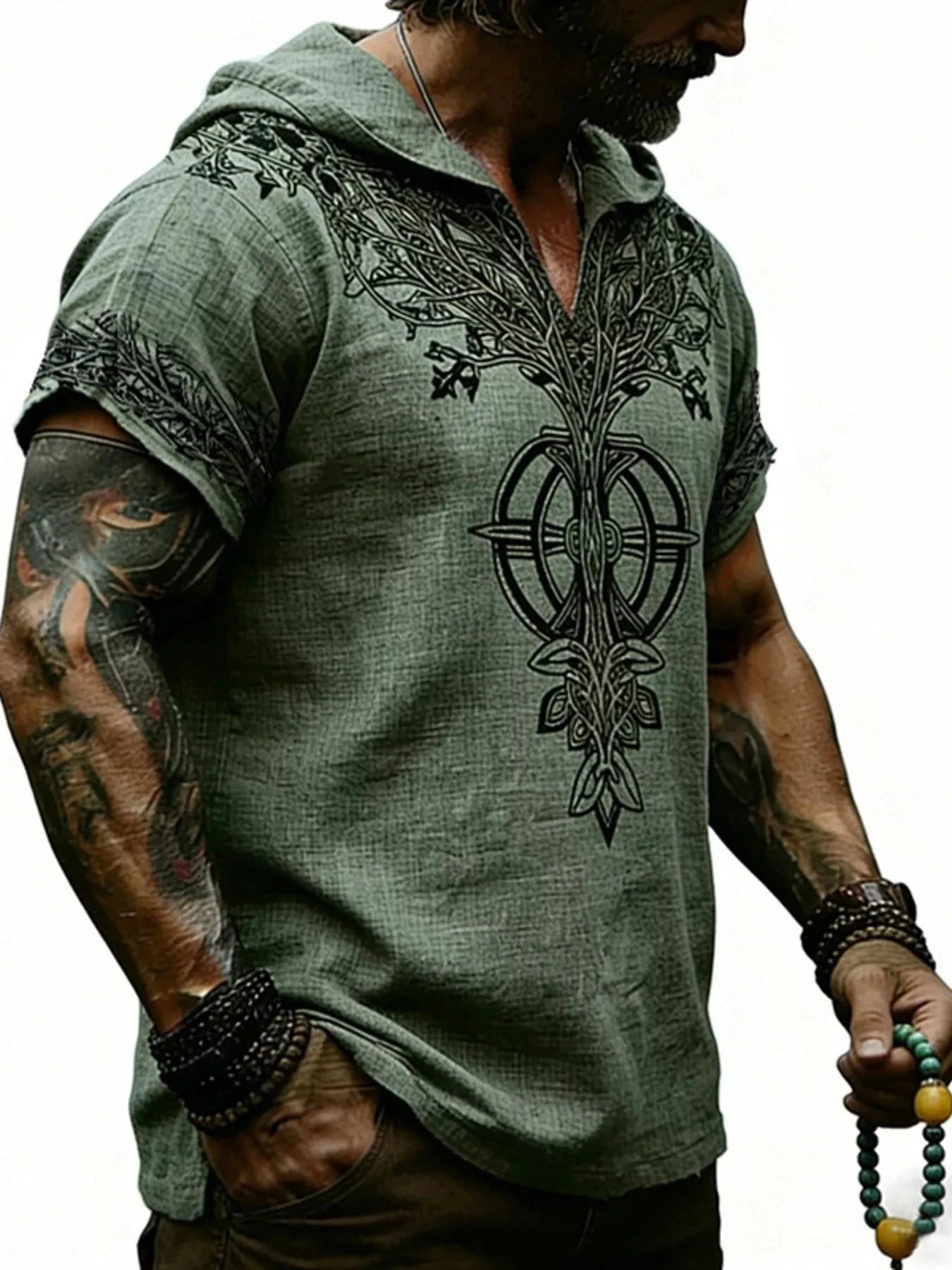 Men's Full Size Printed Hooded Short Sleeve Top Plus Size