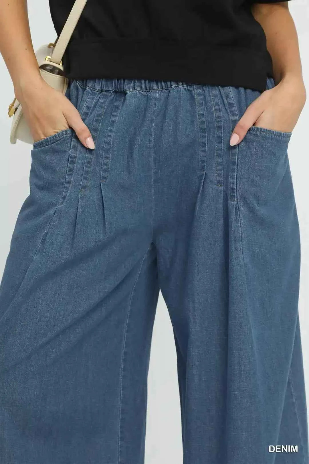 Umgee Stone Washed Wide Leg Pants