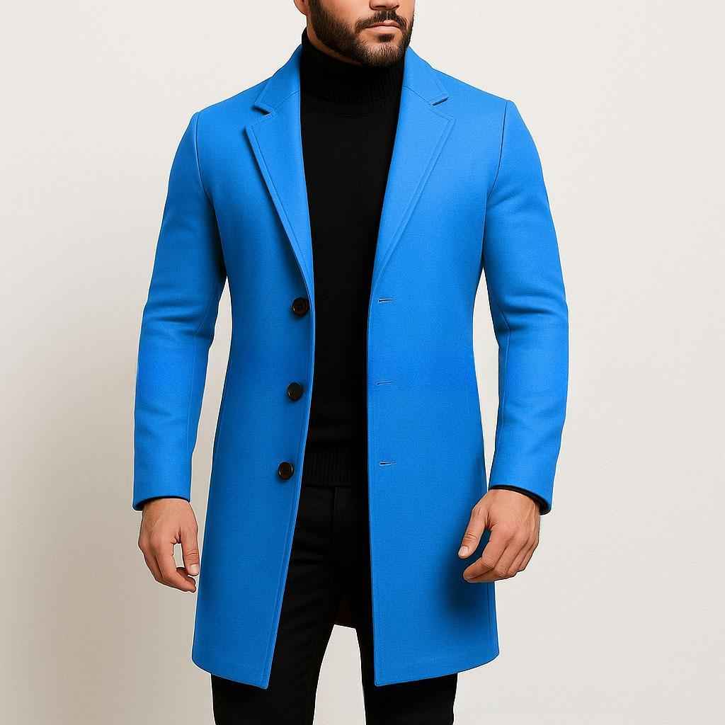 Solid-color Single-breasted Trench Coat Wool Fabric
