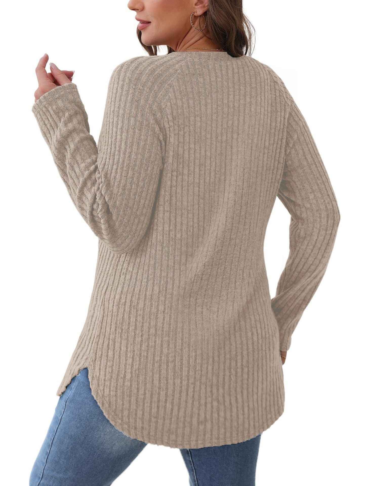 Loose-fitting Round-neck Top With A High-low Curved Hem