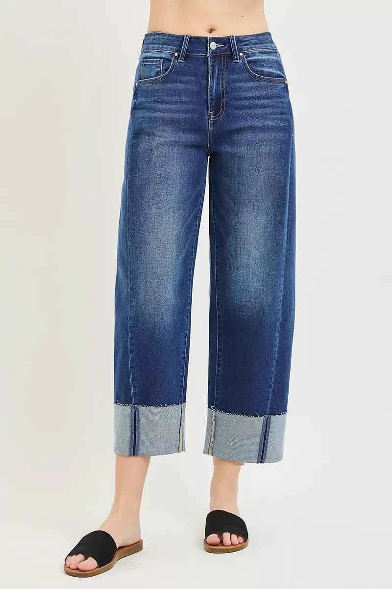 RISEN Full Size Slouchy Crop Barrel Cuffed Jeans Plus Size