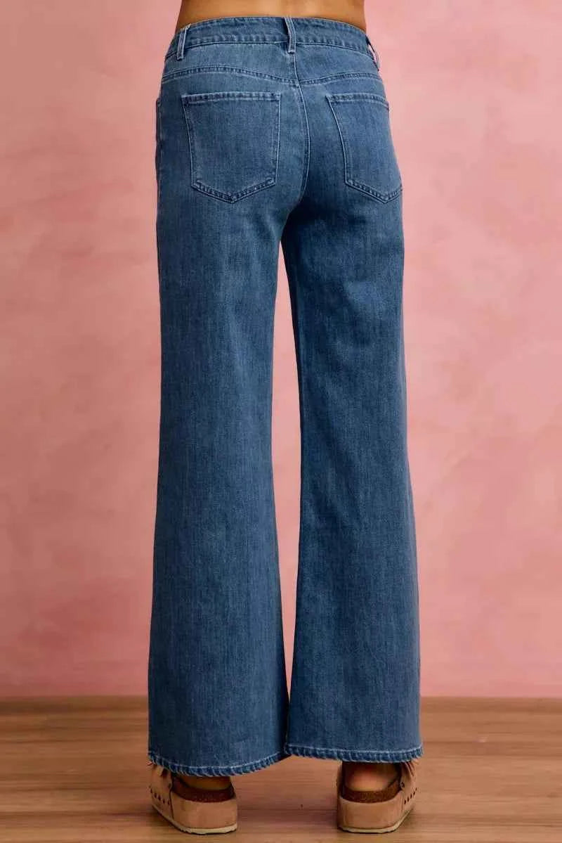 SO ME Seam Detail Mid Rise Stretch Denim Jeans