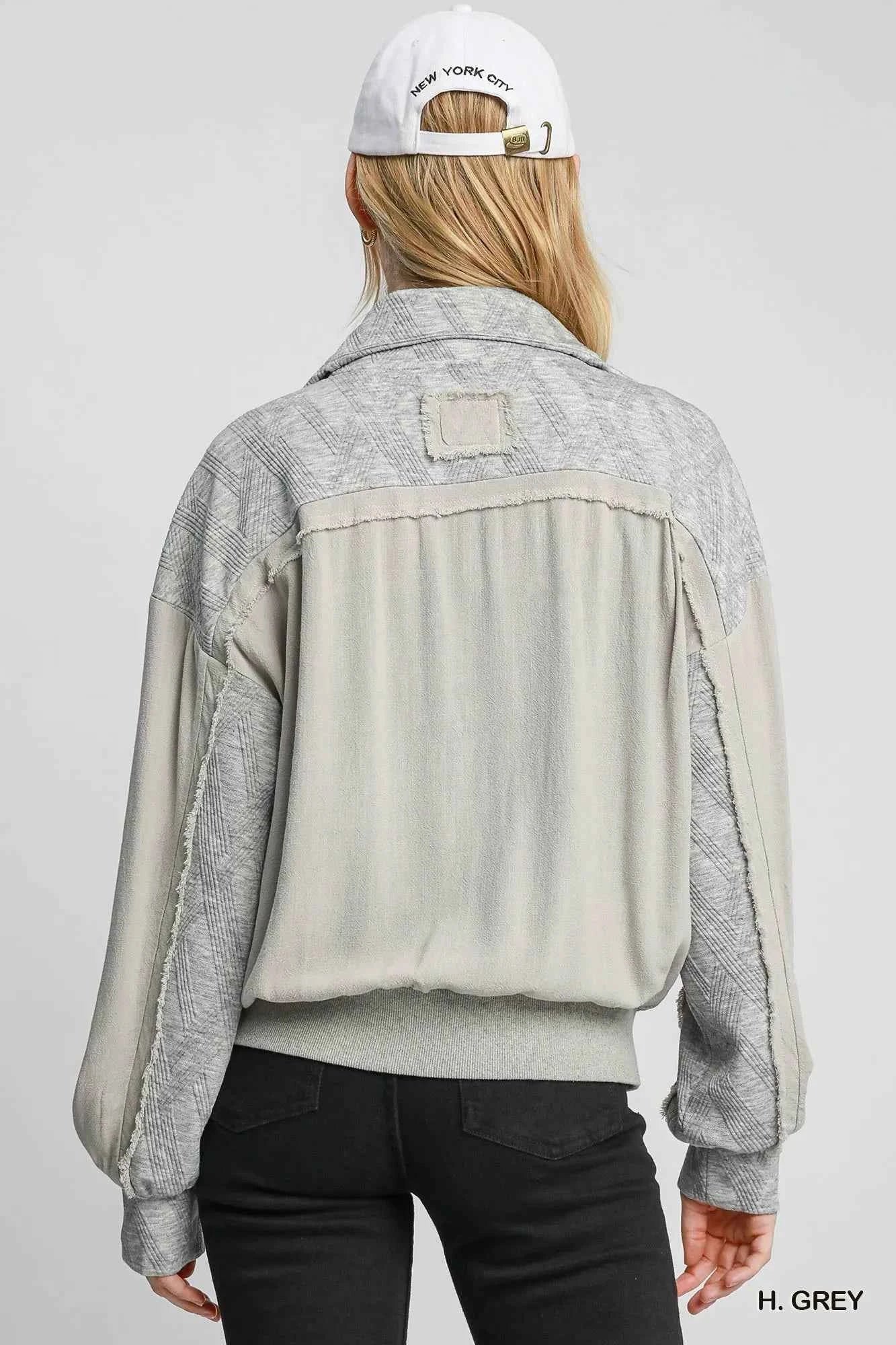 Umgee Two-Way Jacquard Zip-Up Jacket