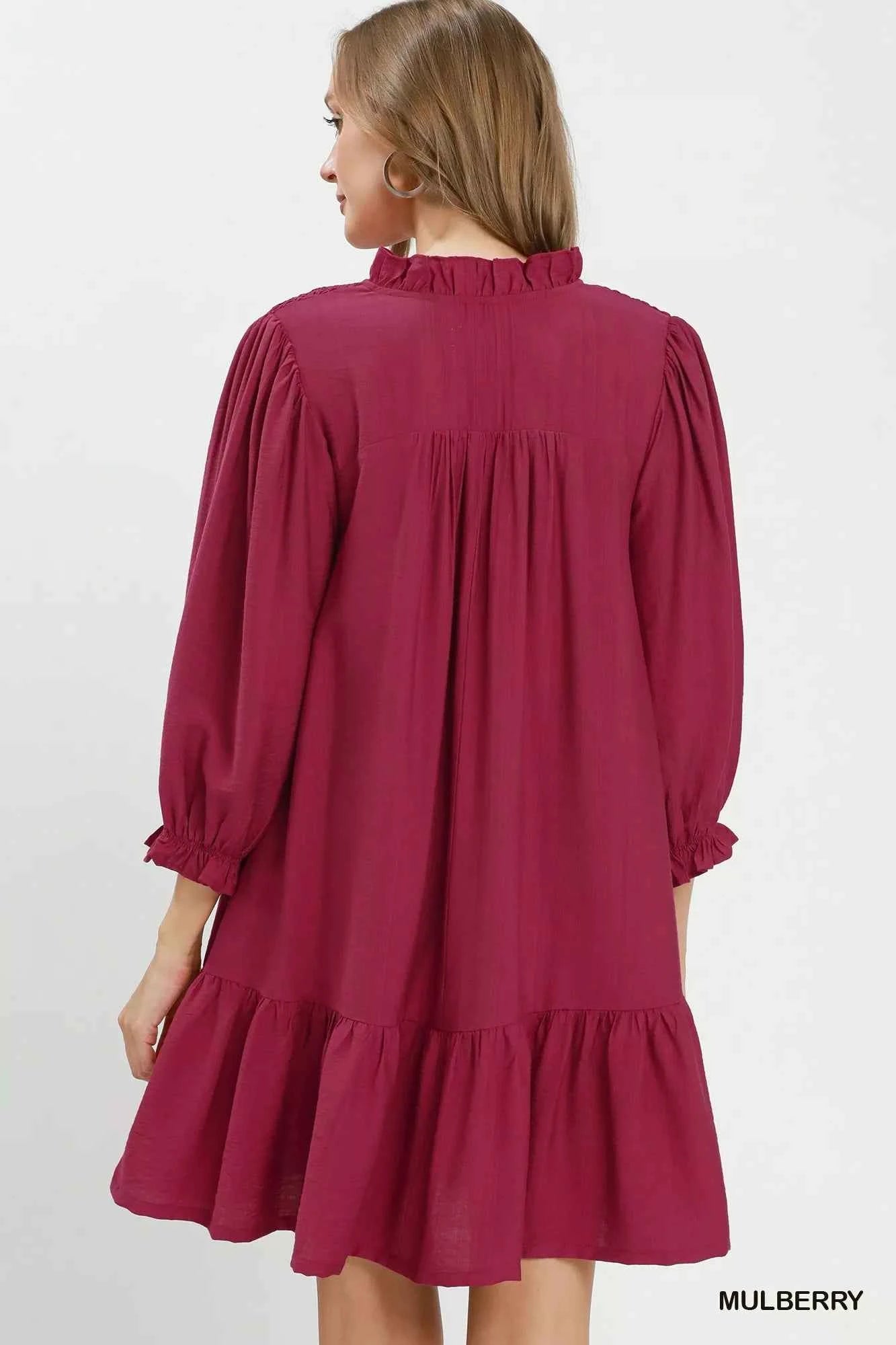 Umgee Smocked Ruffle Detail Tiered Mini Dress