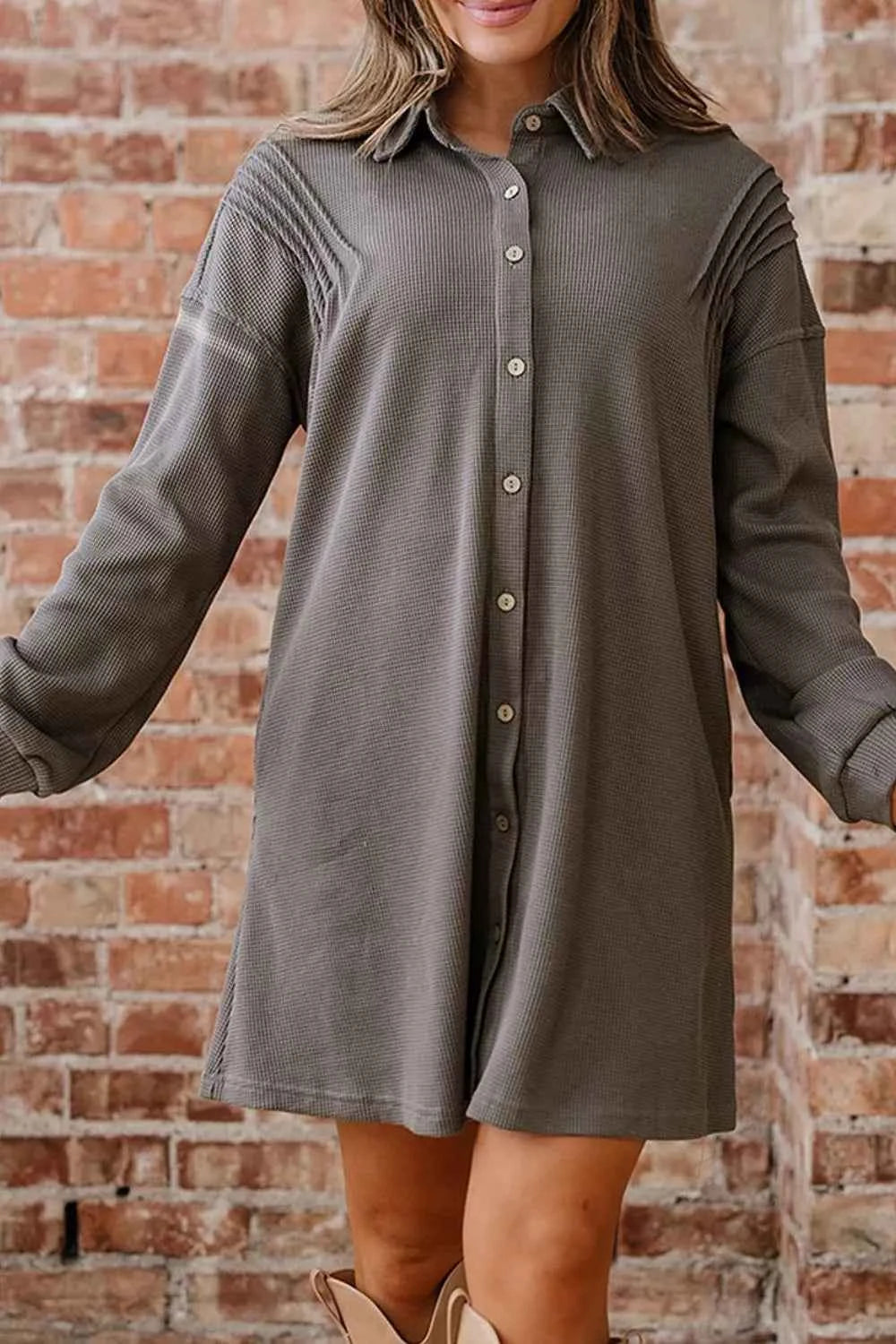 Casual Button-Down Dress with Pockets