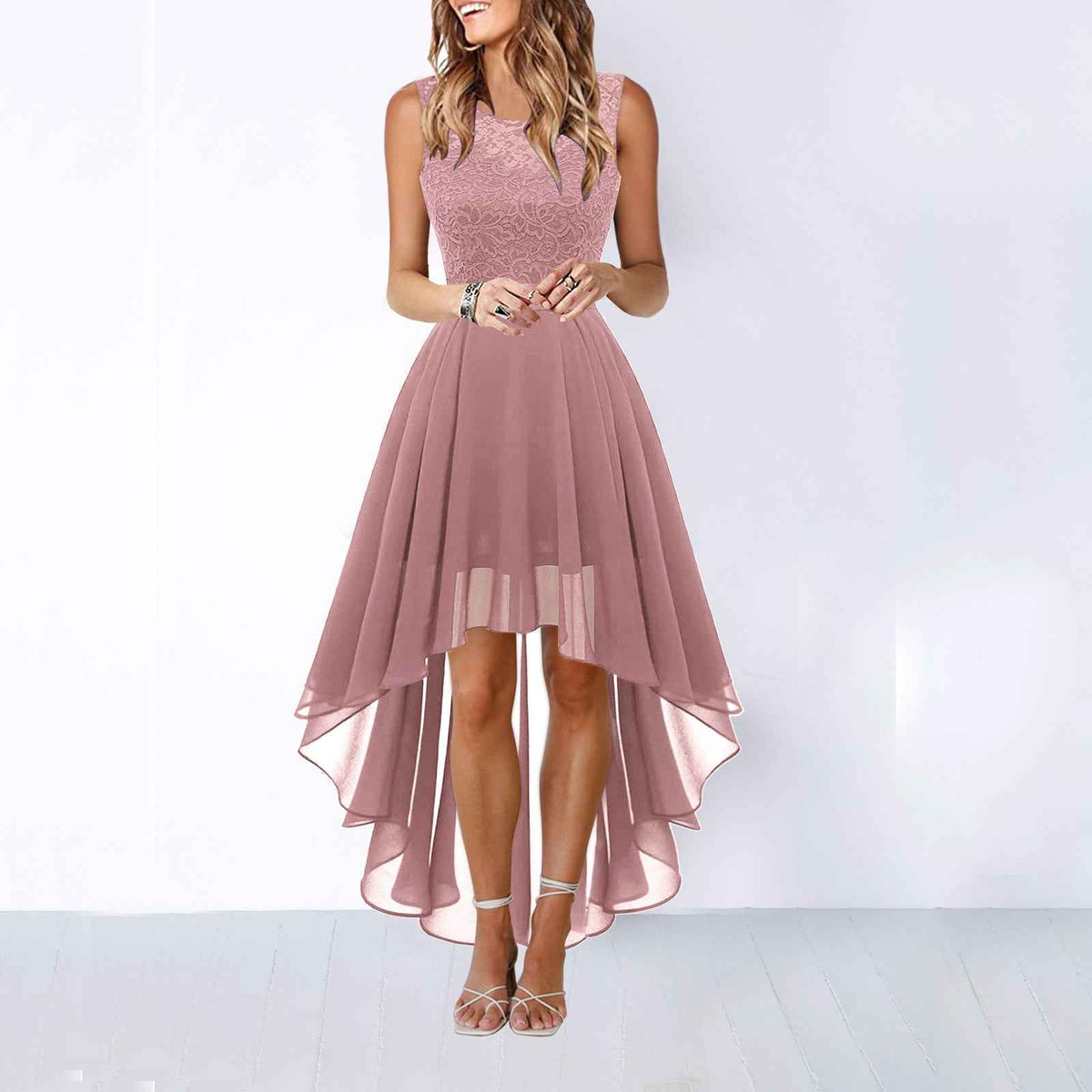 Women's Sleeveless Lace Chiffon A-Line Dress