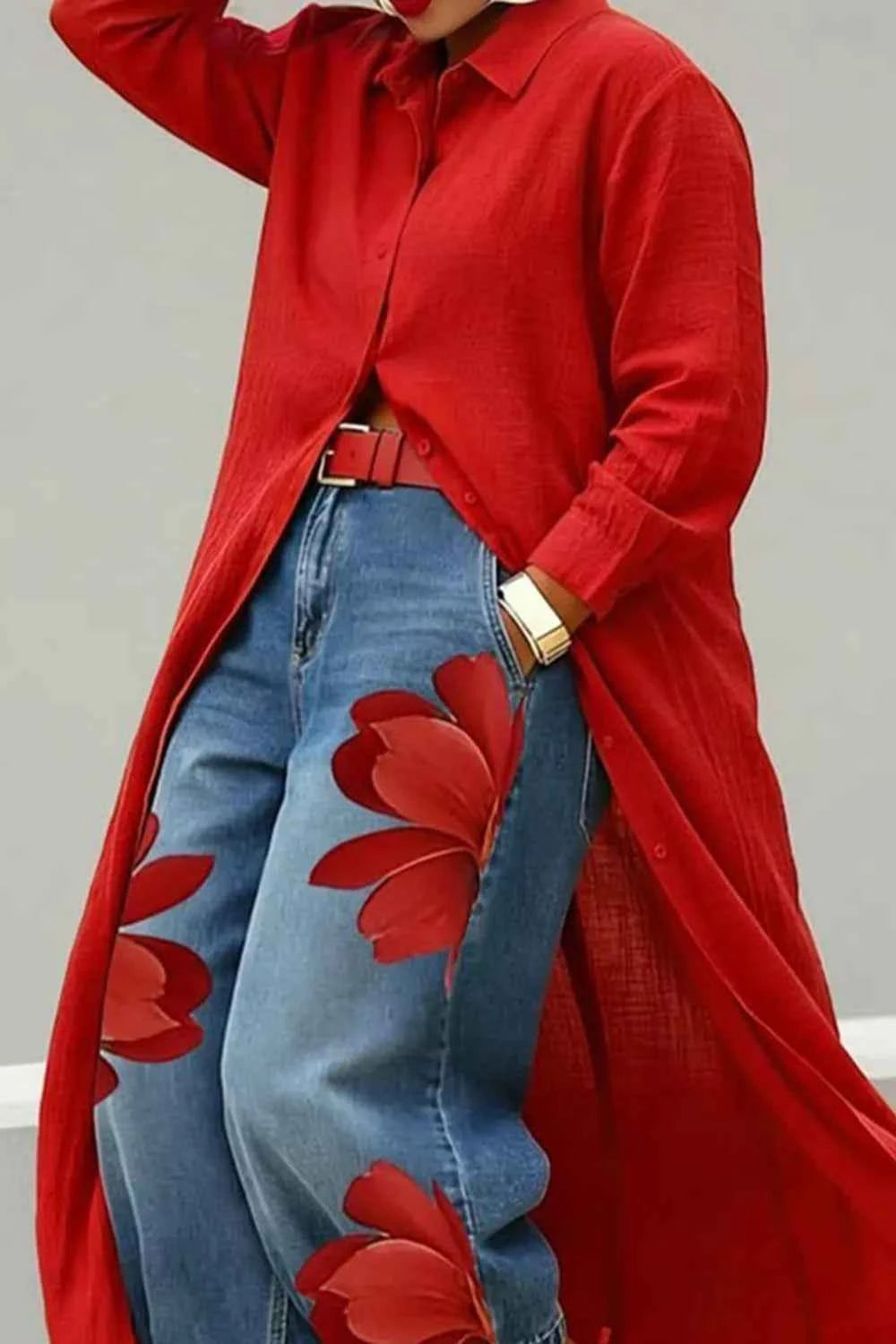 Button Up Long Sleeve Longline Shirt