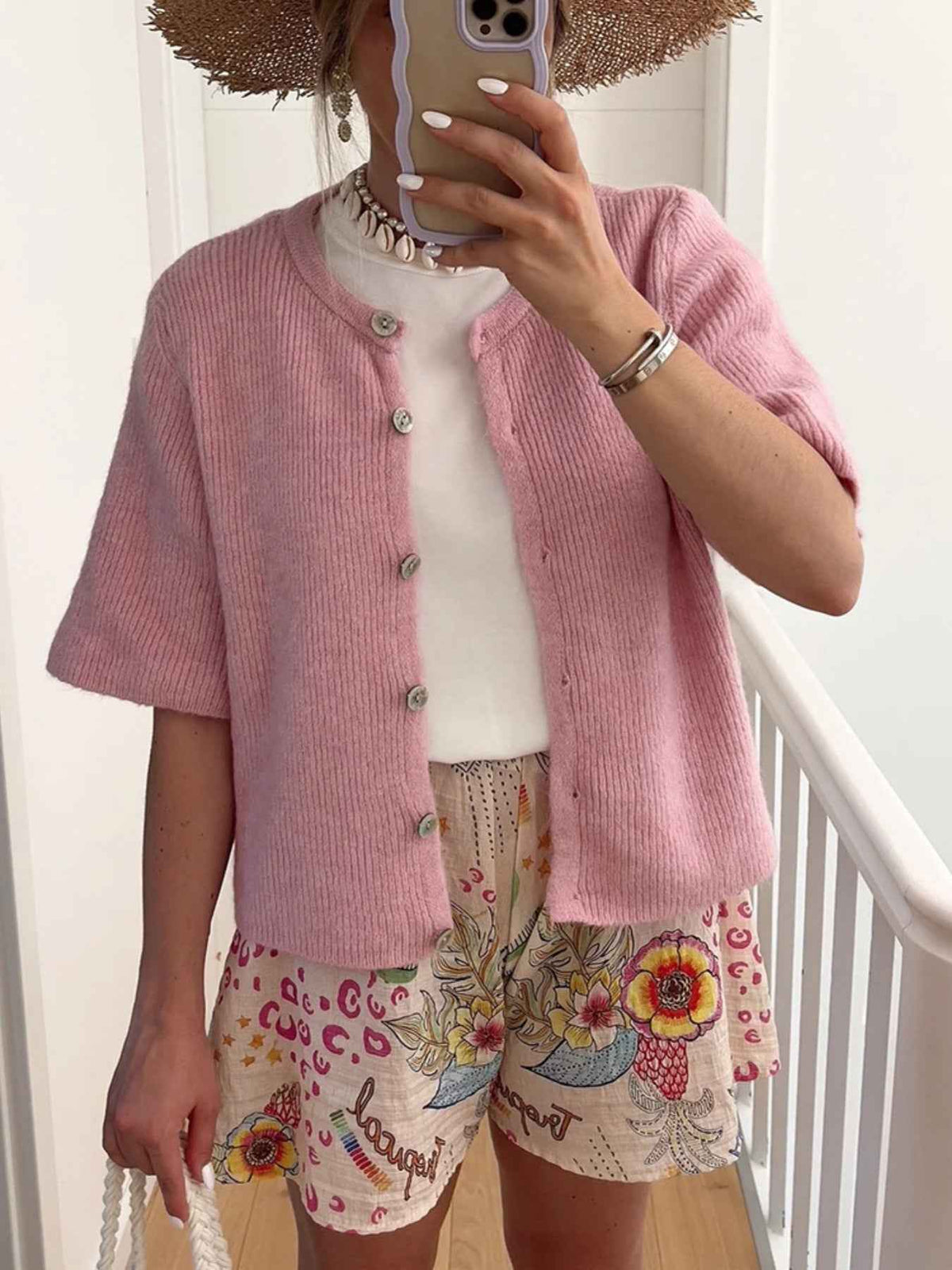 Short Sleeve Button-Down Cardigan