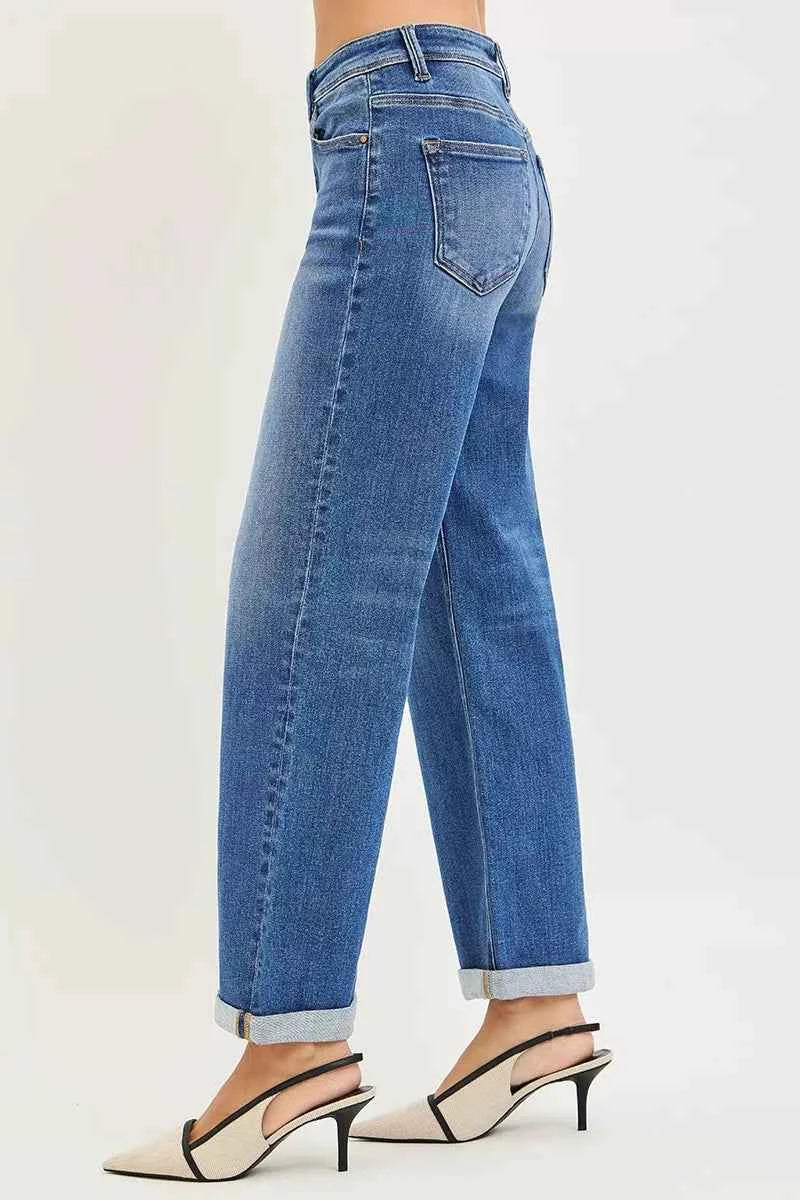 RISEN Full Size High Rise Relaxed Fit Ankle Straight Cuff Jeans Plus Size