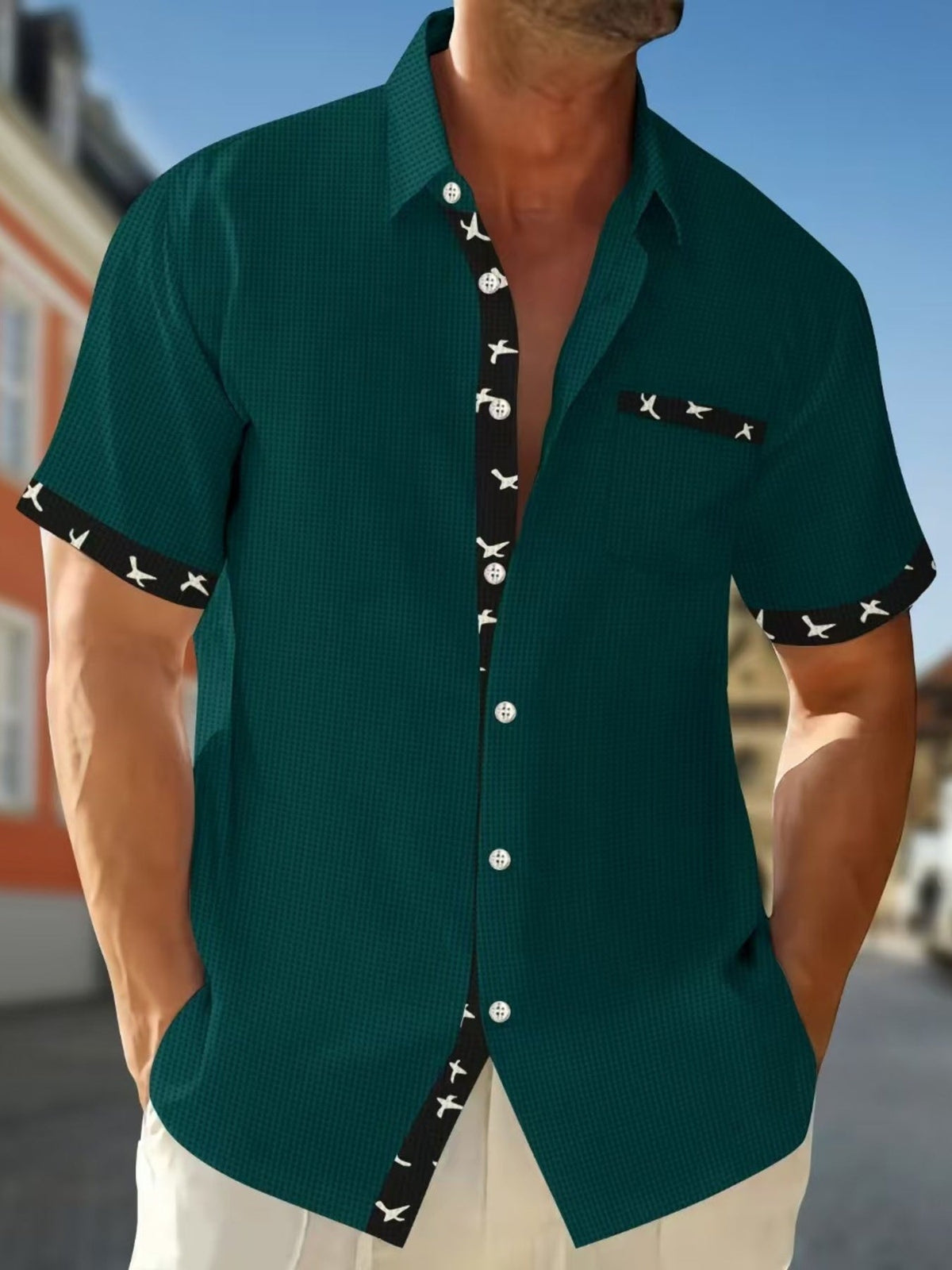 Men's Full Size Casual Button Up Short Sleeve Shirt Plus Size