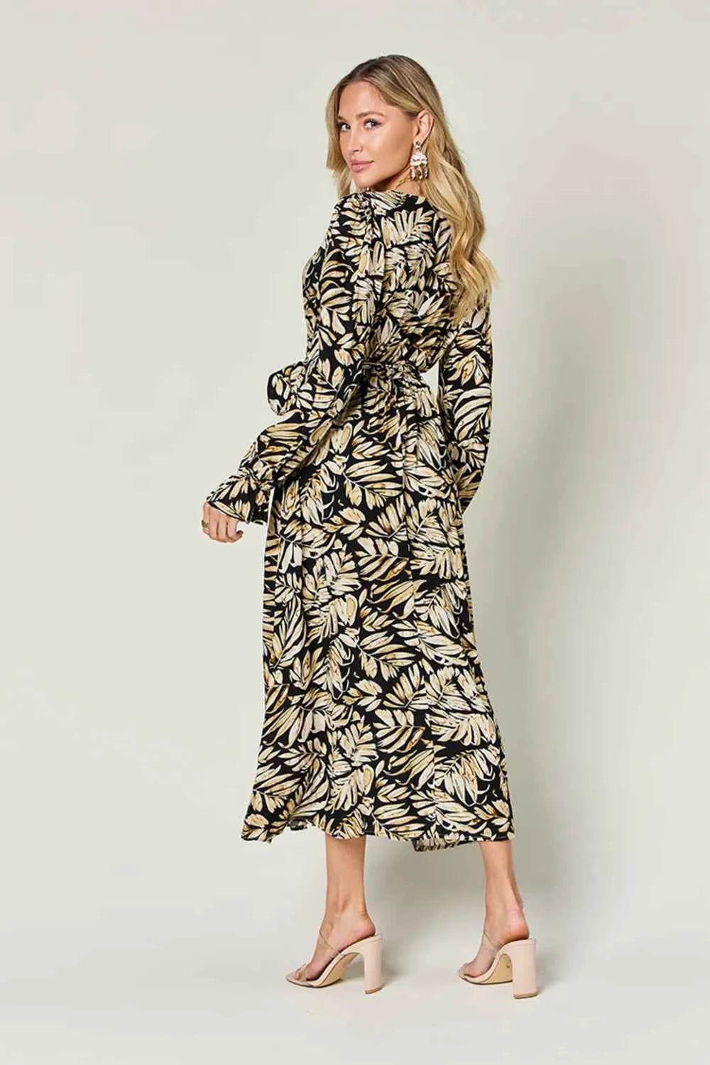 Double Take Full Size Tie Back Flounce Sleeve Dress