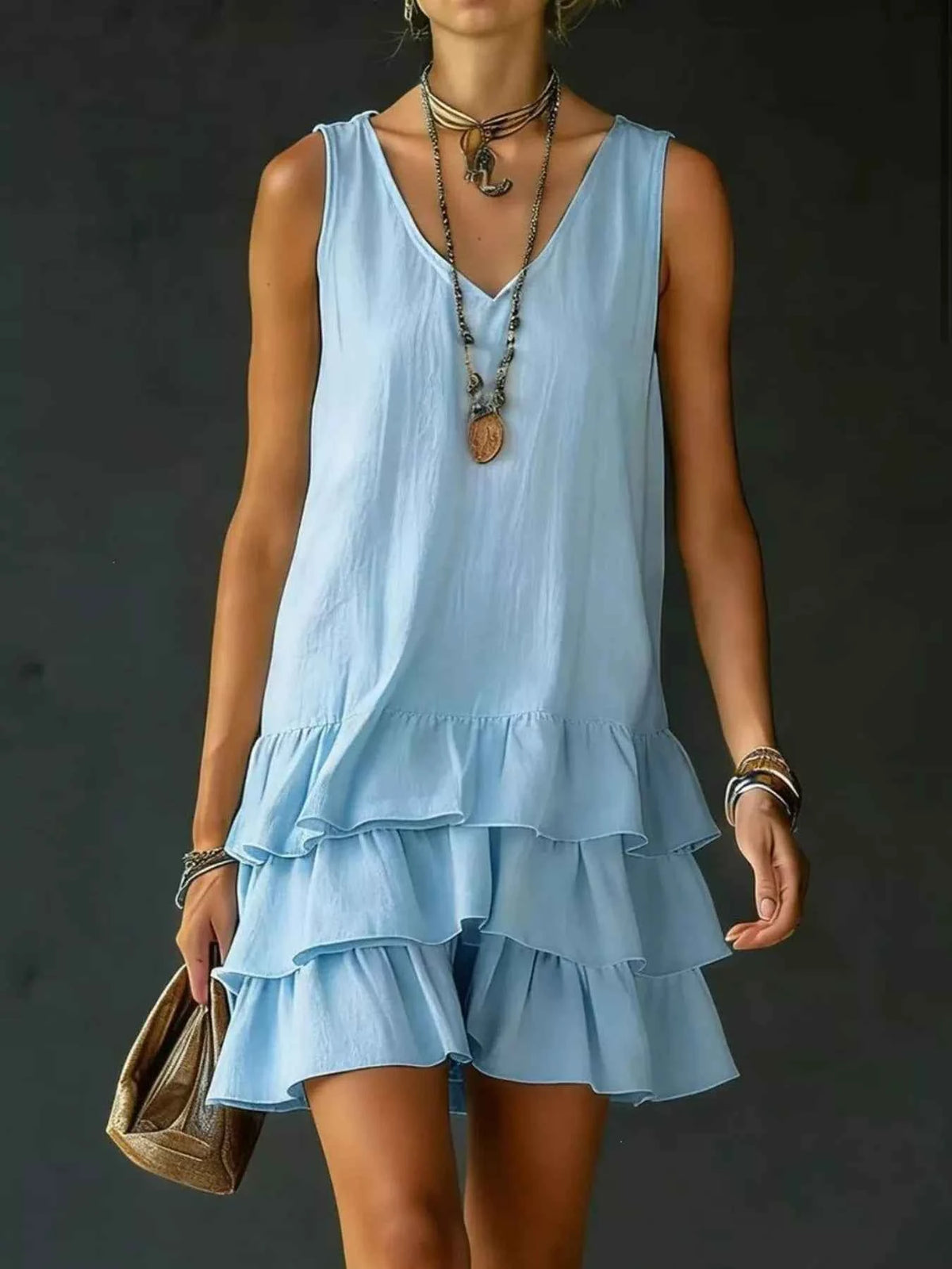 Full Size Ruffled Hem V-Neck Sleeveless Dress Plus Size