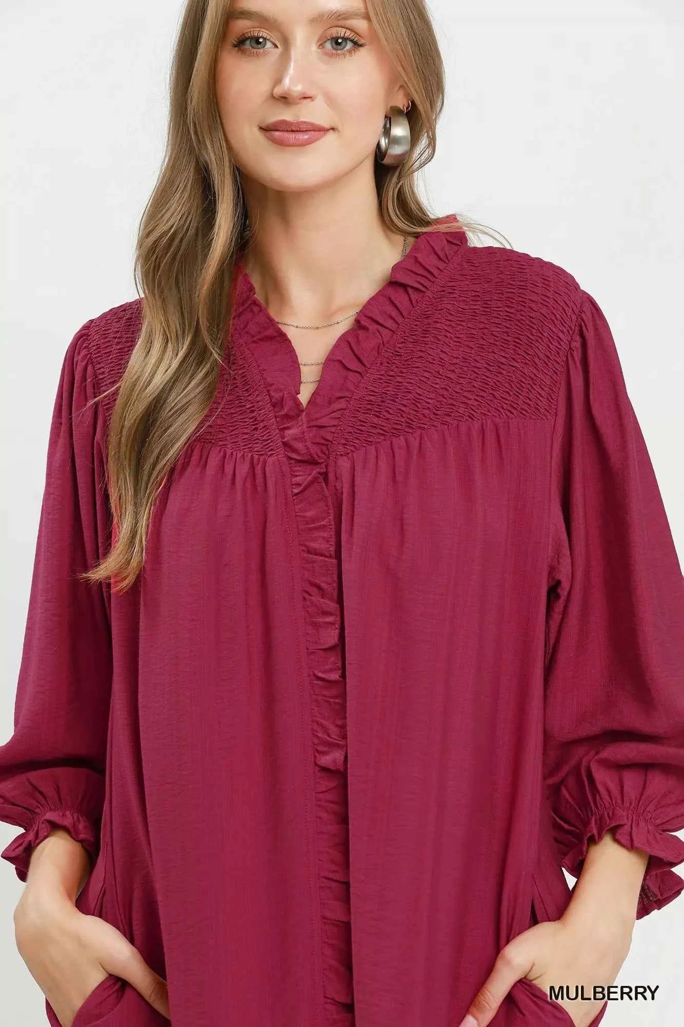 Umgee Smocked Ruffle Detail Tiered Mini Dress
