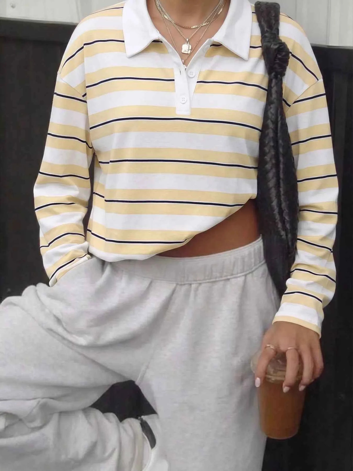 Striped Long Sleeve Polo Top