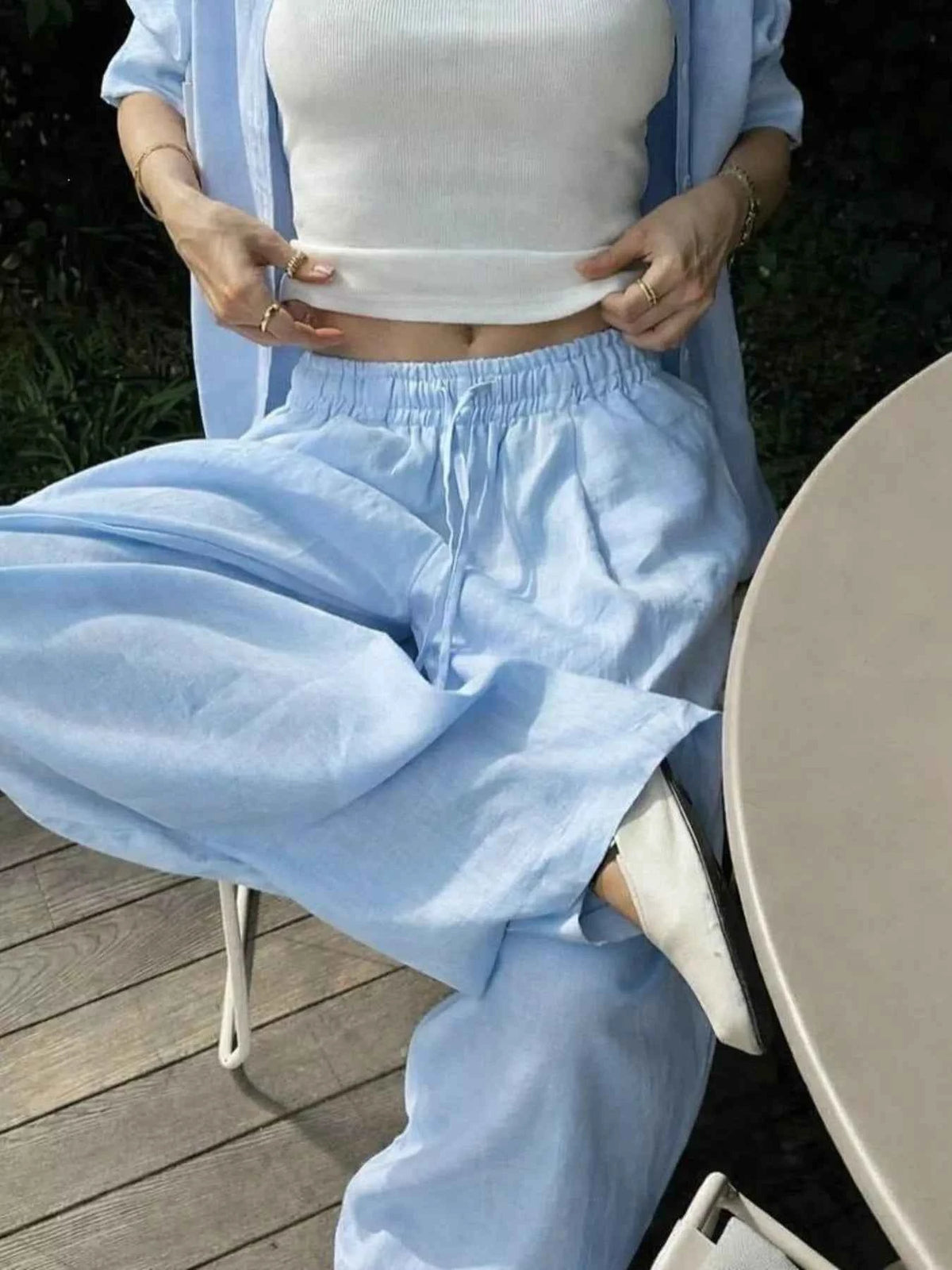 Button Up Shirt and Drawstring Pants Set
