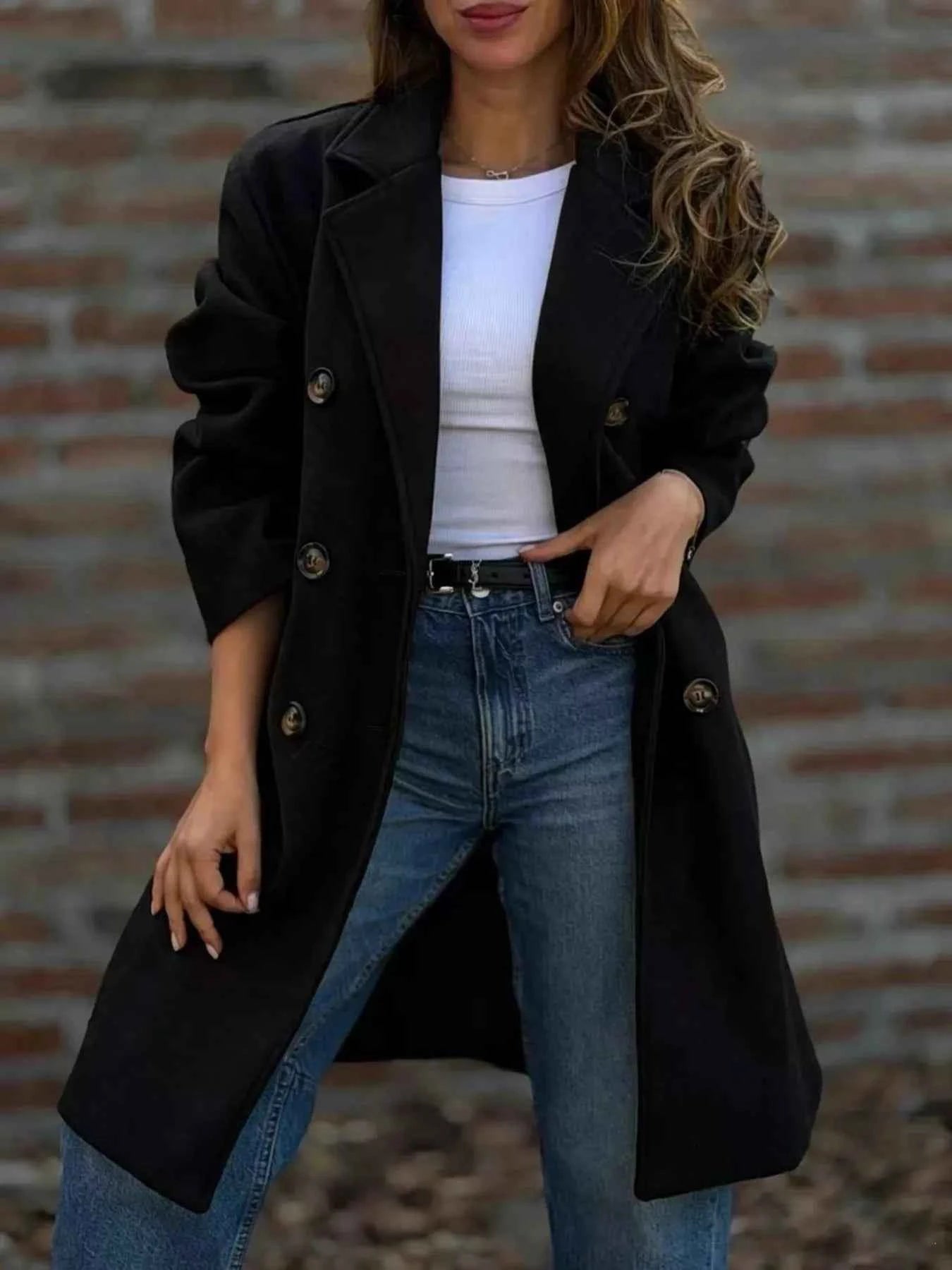 Plus Size Double-Breasted Lapel Coat
