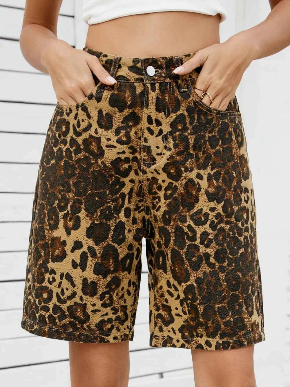 Leopard High Waist Denim Shorts