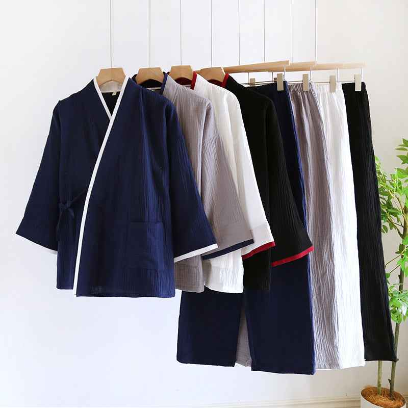 Mens Kimono Hanfu Pure Cotton Gauze Pajama Set