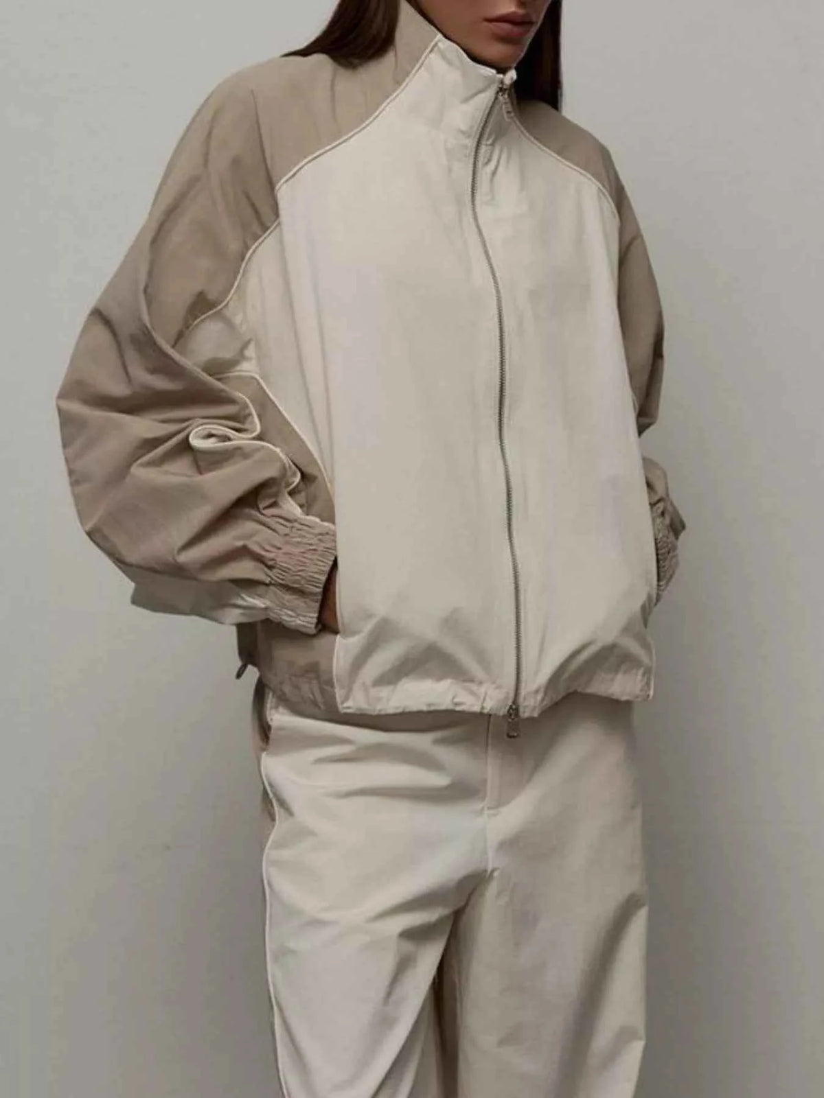 Color Block Zip Up Outerwear and Pants Set