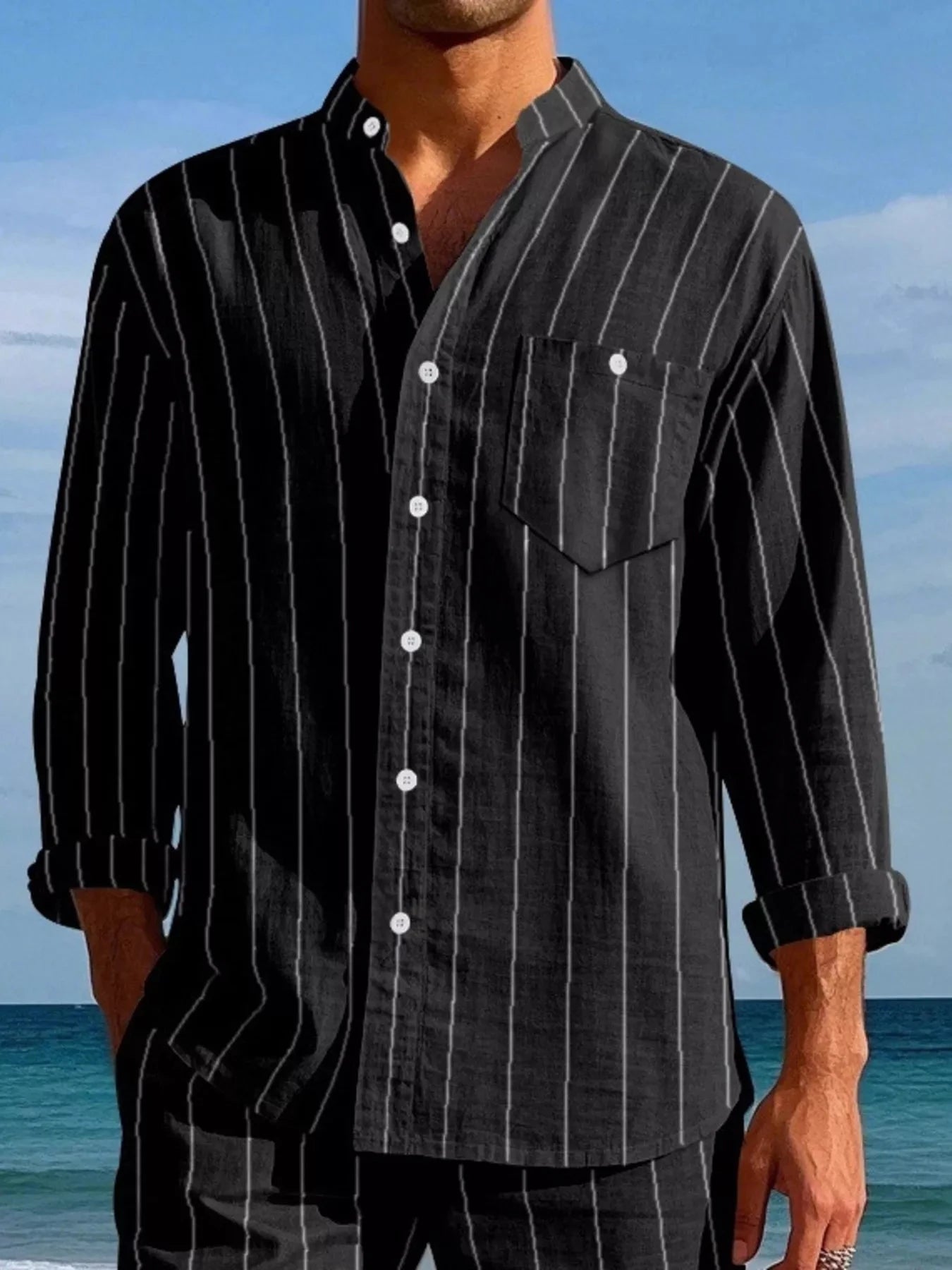 Men's Full Size Striped Button Up Shirt Plus Size