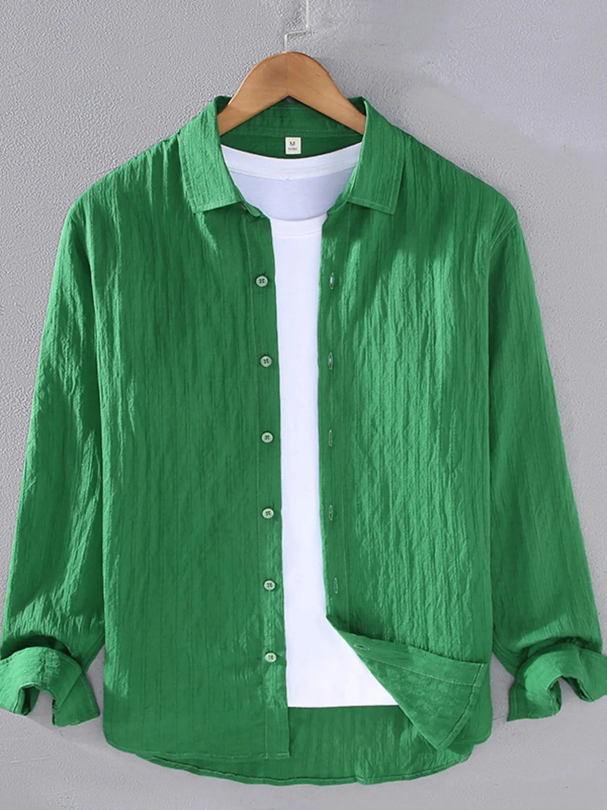 Men's Plus Size Textured Button Up Long Sleeve Shirt