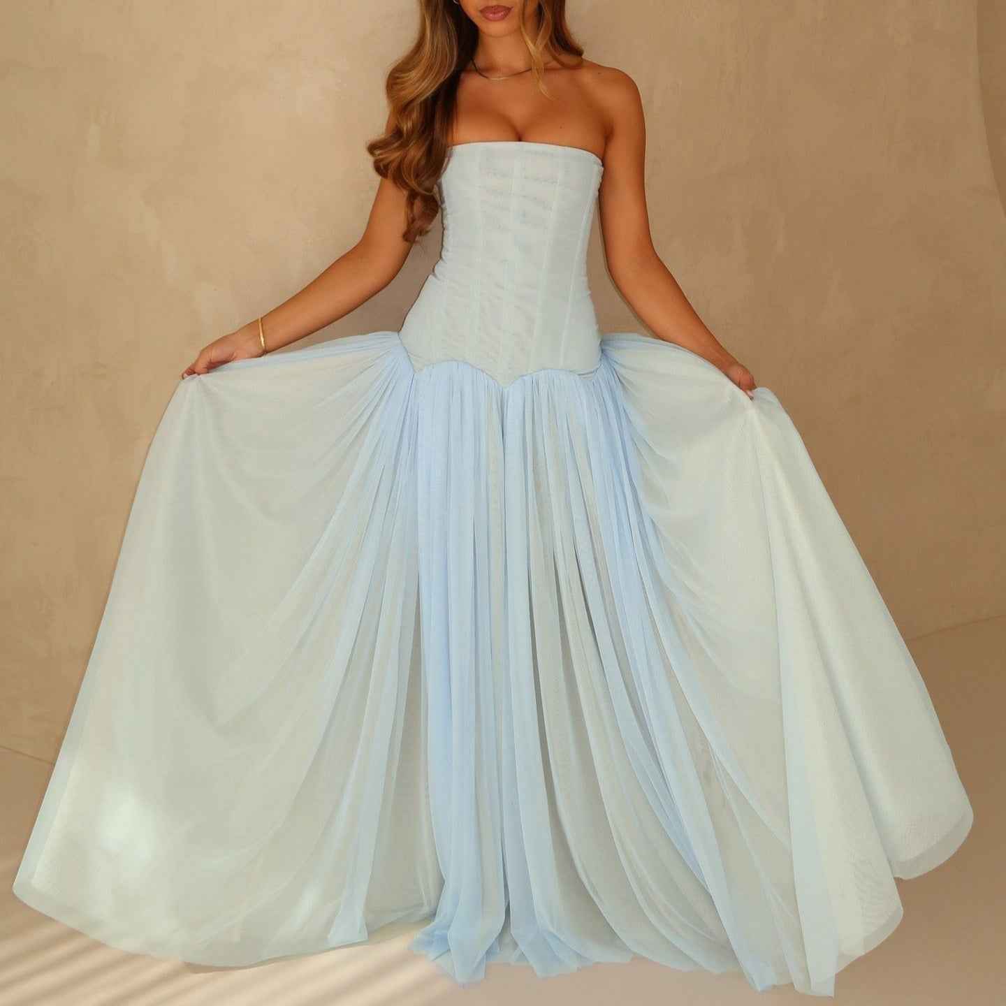 Off-the-shoulder Mesh Strapless Dress For Women