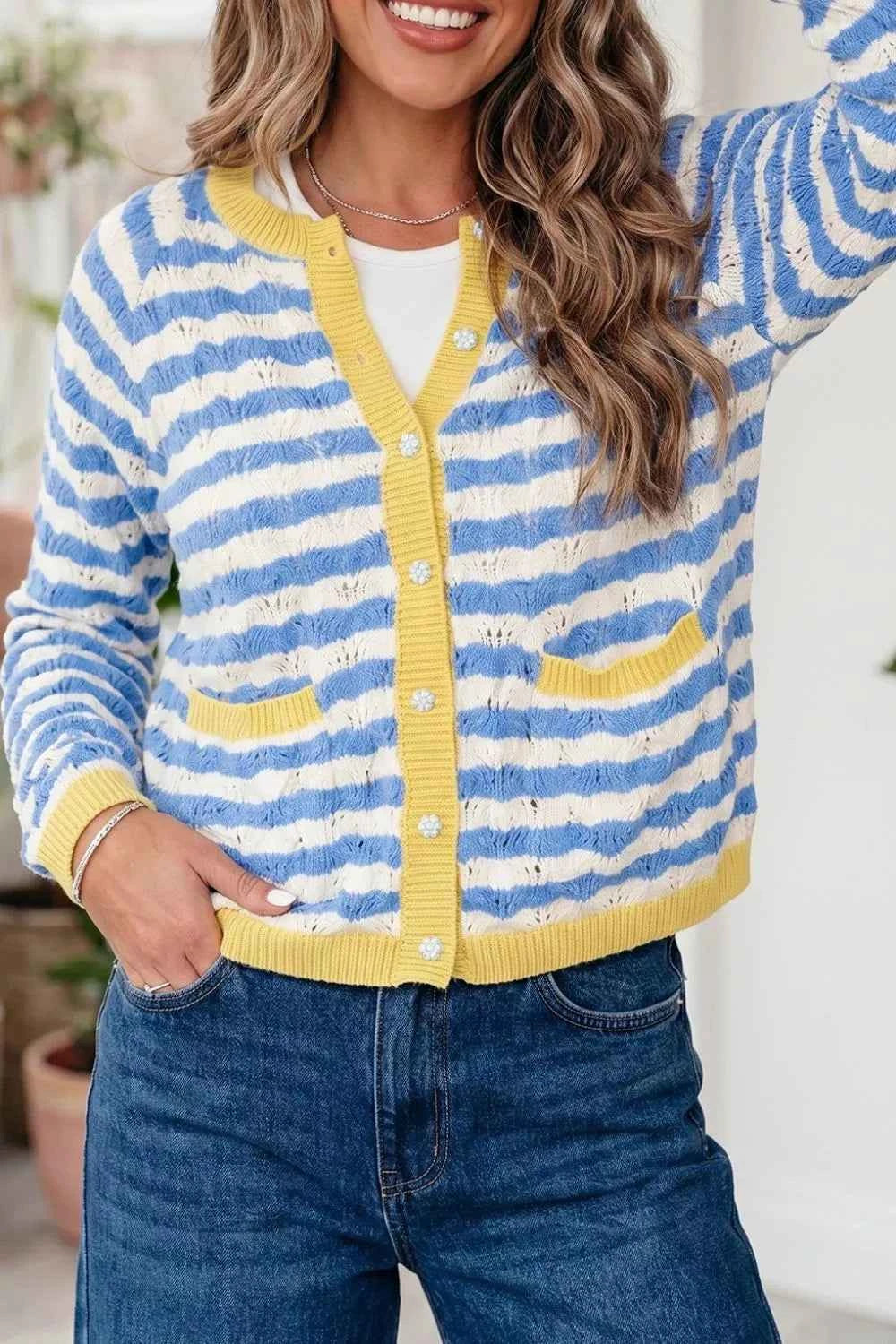 Striped Knit Button Up Cardigan
