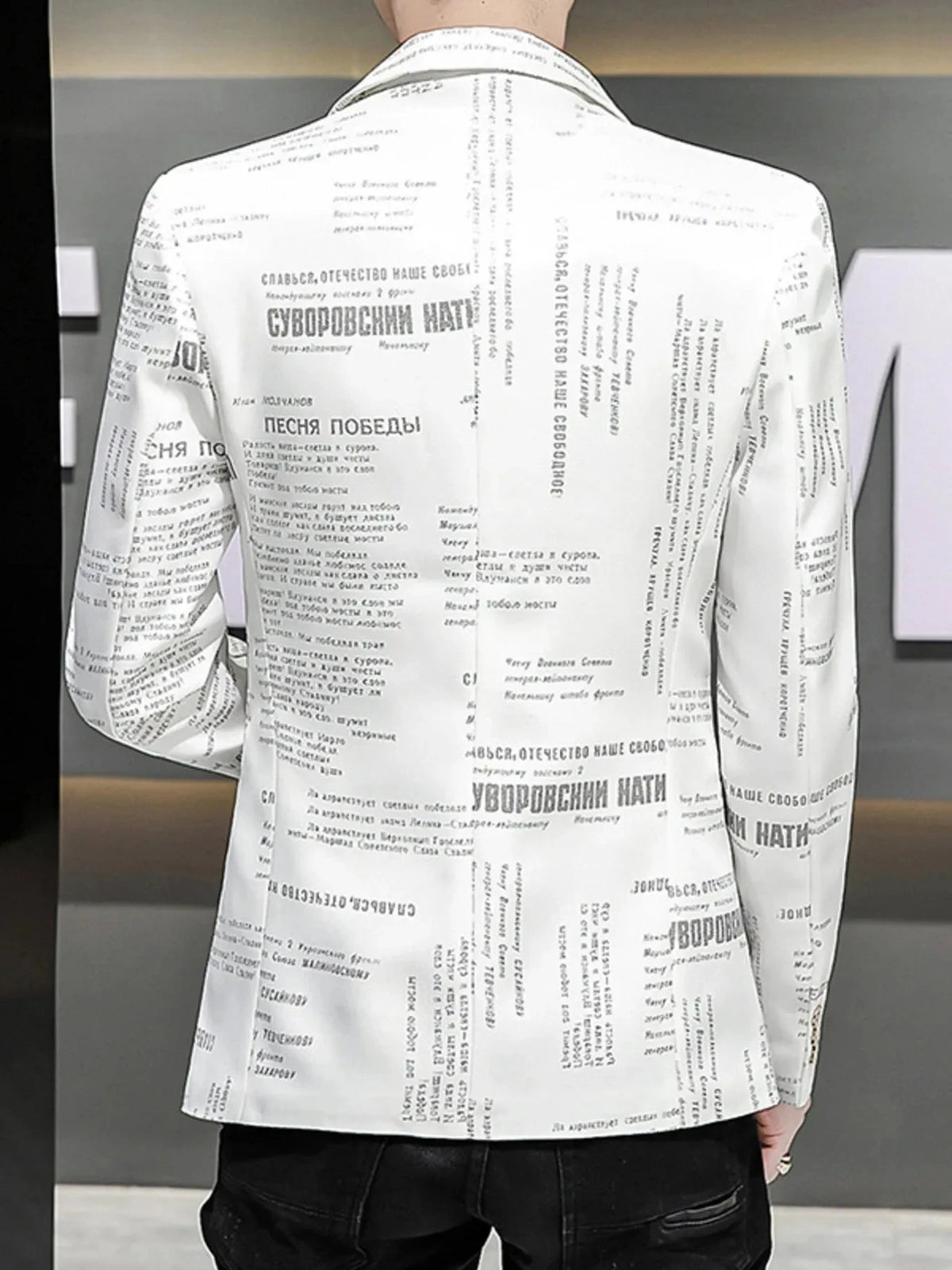 Men's Plus Size Newspaper Print One Button Blazer