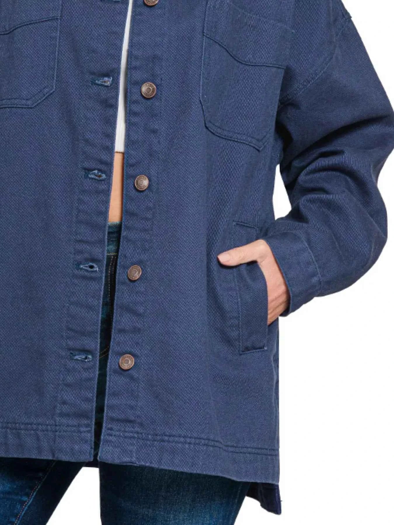 Zenana Oversized Collared Neck Button Front Shackets