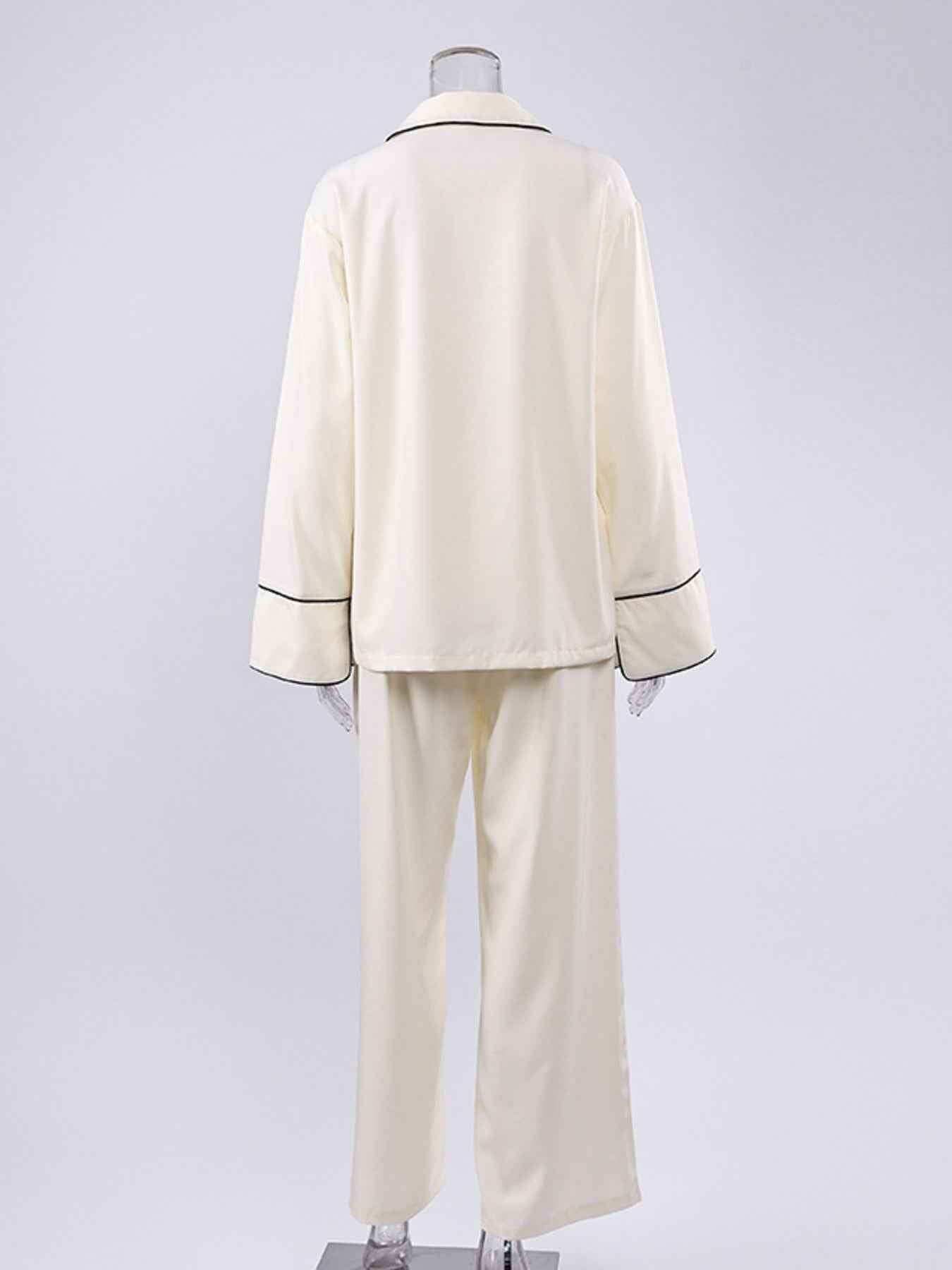 Contrast Trim Button Up Top and Pants Lounge Set