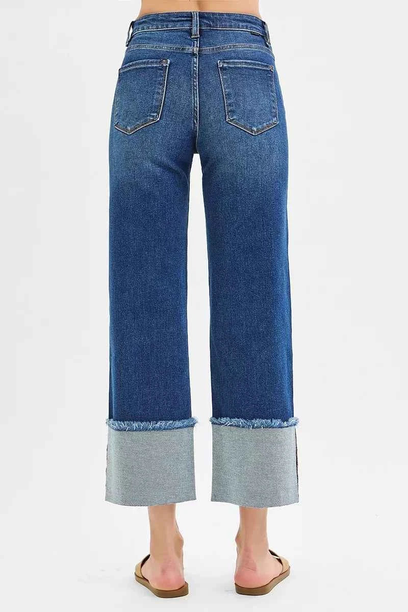 RISEN Full Size Mid Rise Crop Wide Wide Cuffed Jeans Plus Size