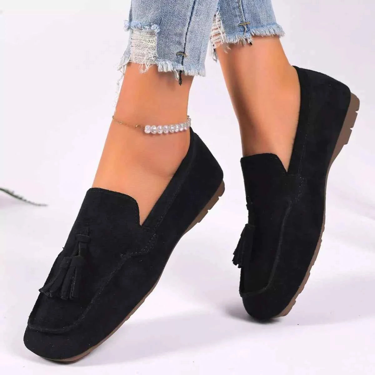 Tassel Accent Suede Loafers