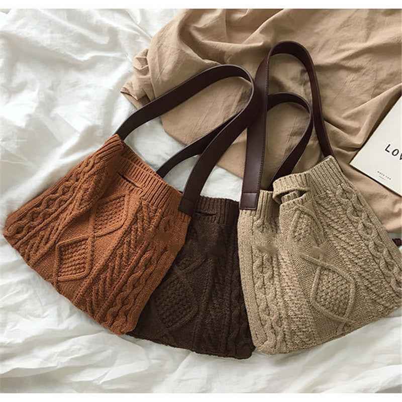Vintage wool knitted woven shoulder bag