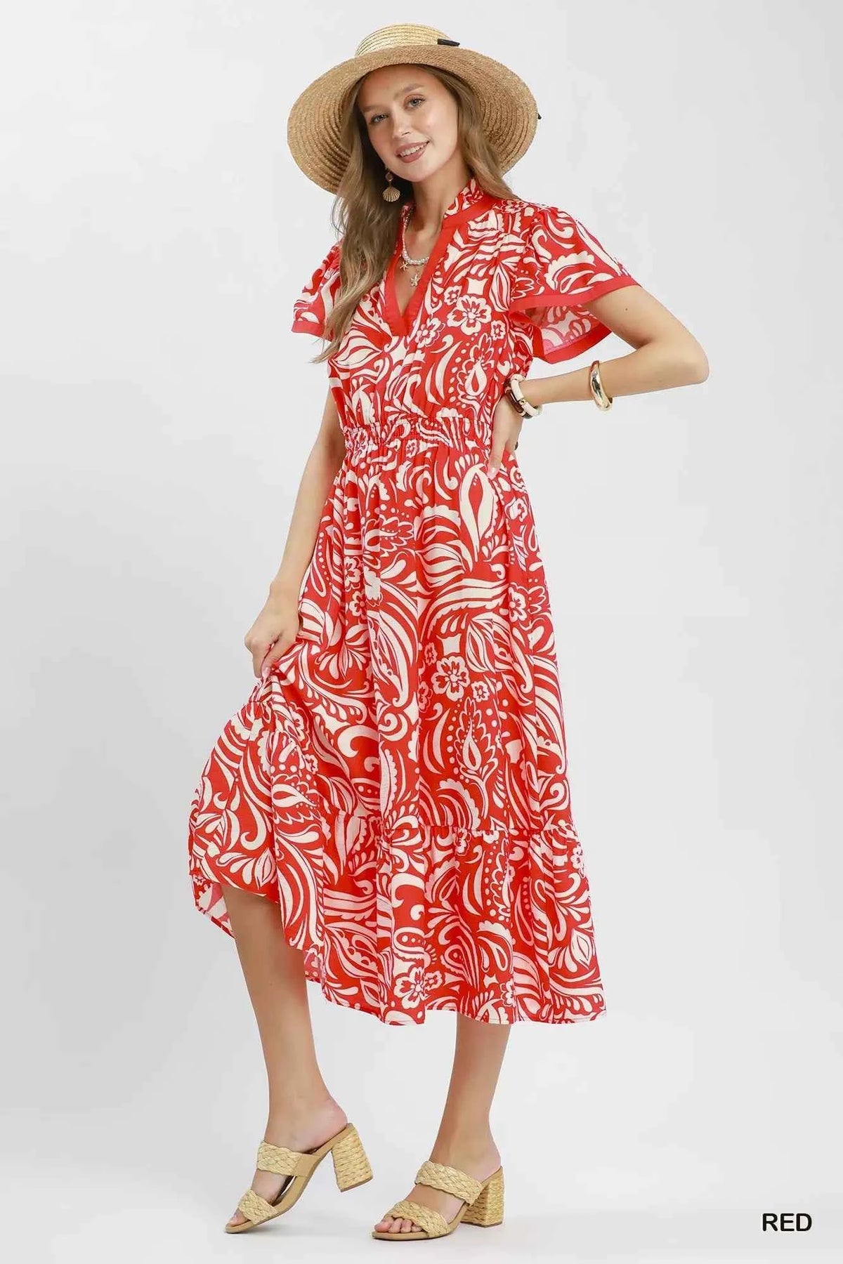 Umgee Paisley Print Midi Dress with Pockets