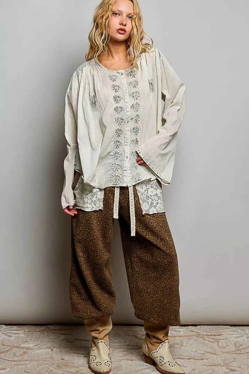 POL Embroidered Button Front Woven Shirt