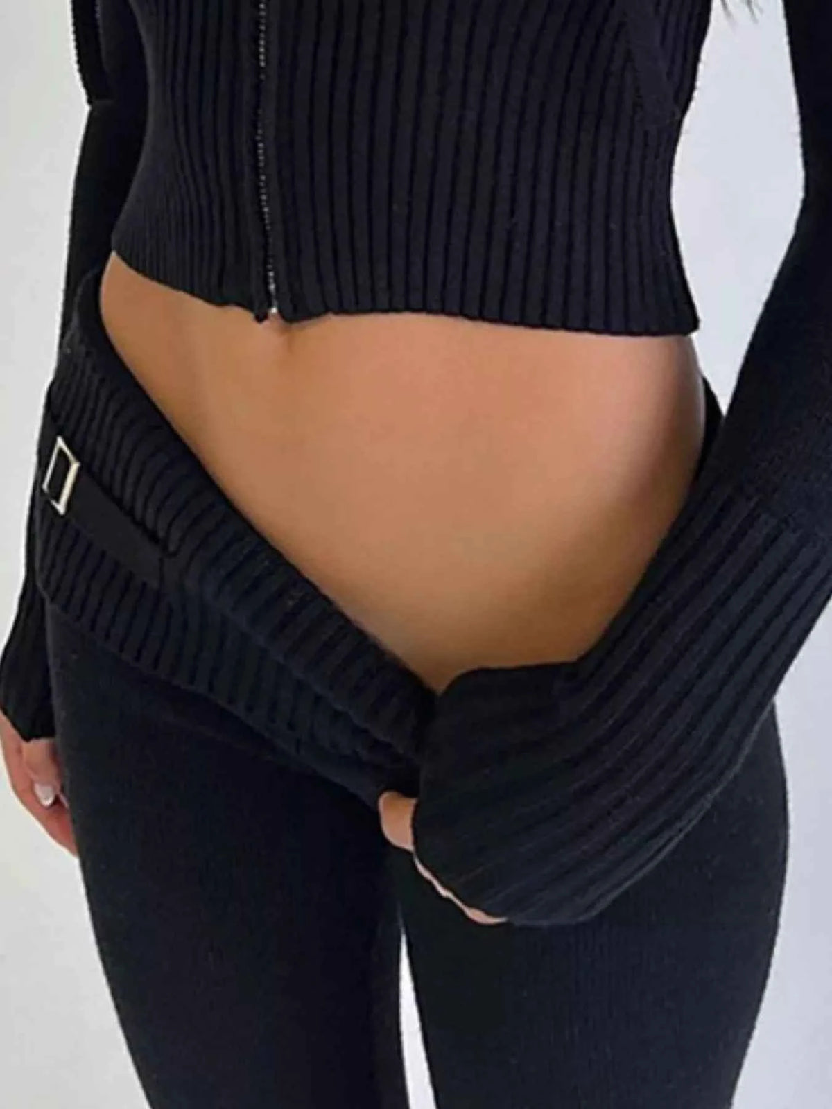 Zip Up Hooded Cardigan and Pants Sweater Set