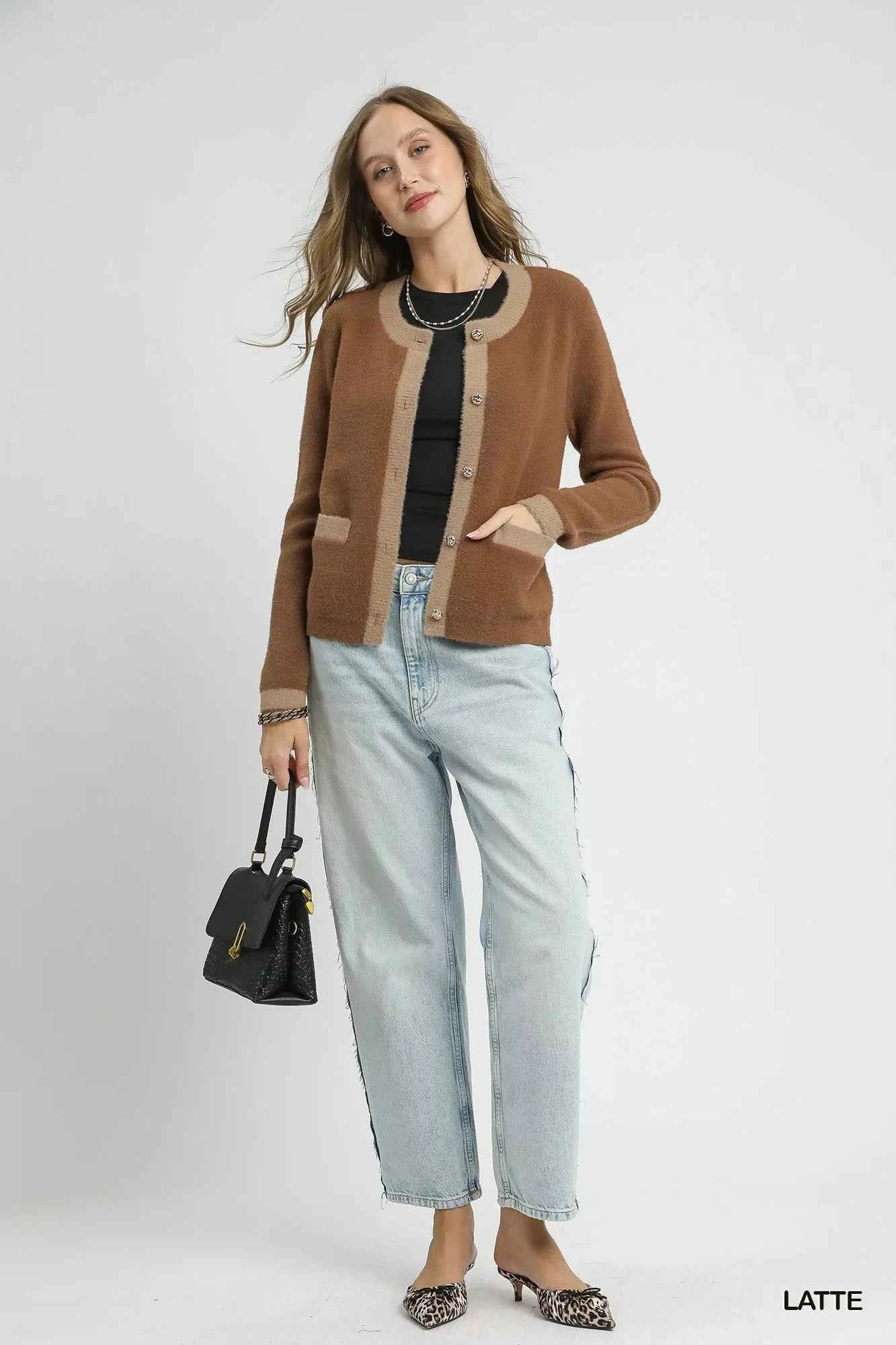 Umgee Two-Tone Button Front Cardigan