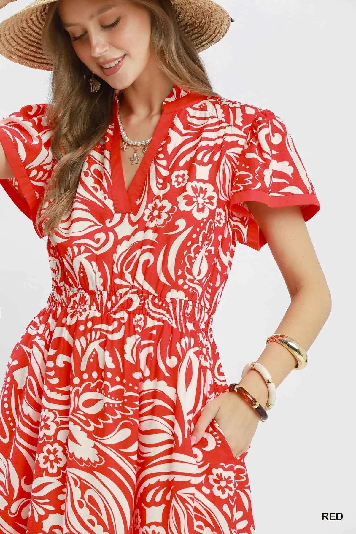 Umgee Paisley Print Midi Dress with Pockets