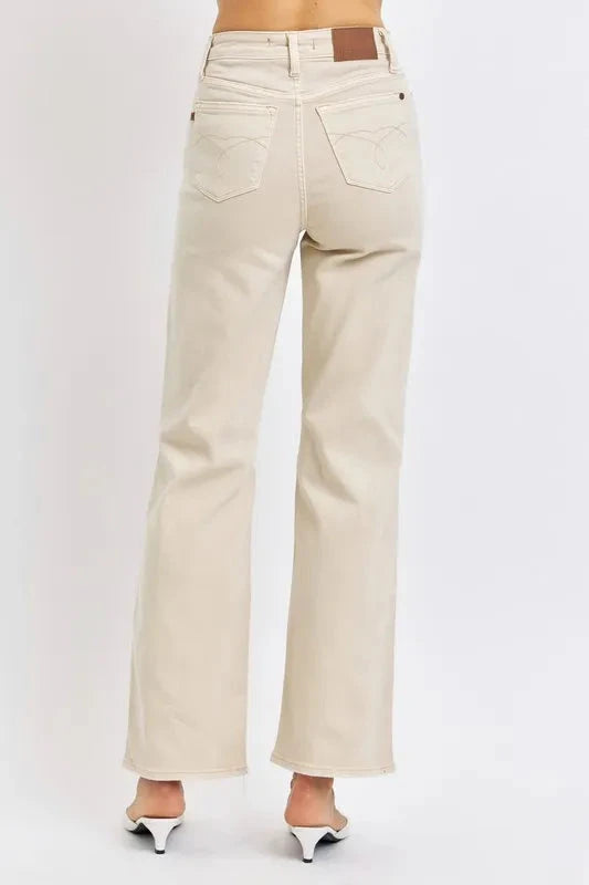 Judy Blue Full Size High Waist Distressed Wide Leg Jeans