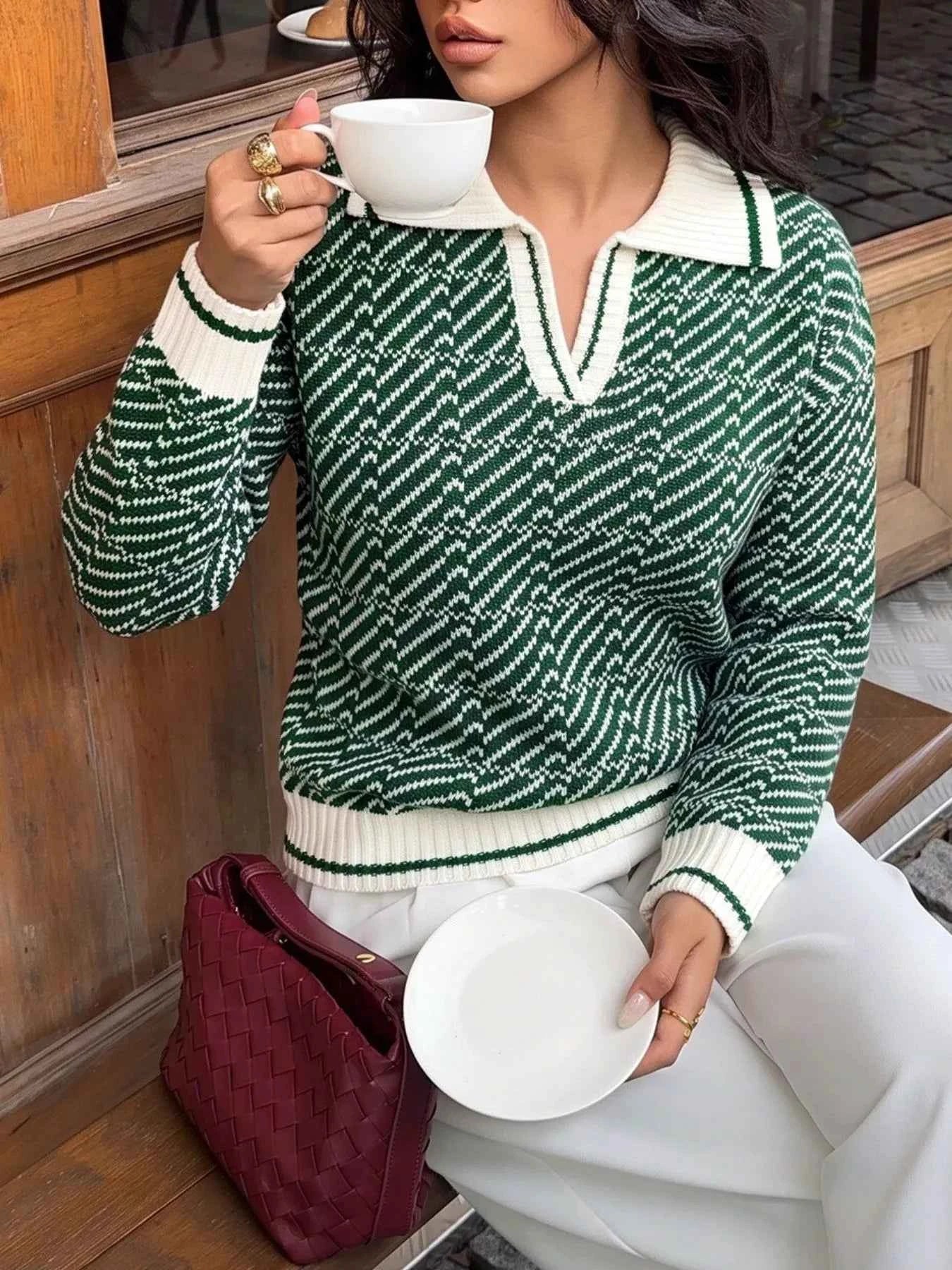 Geometric Patterned Collared Sweater