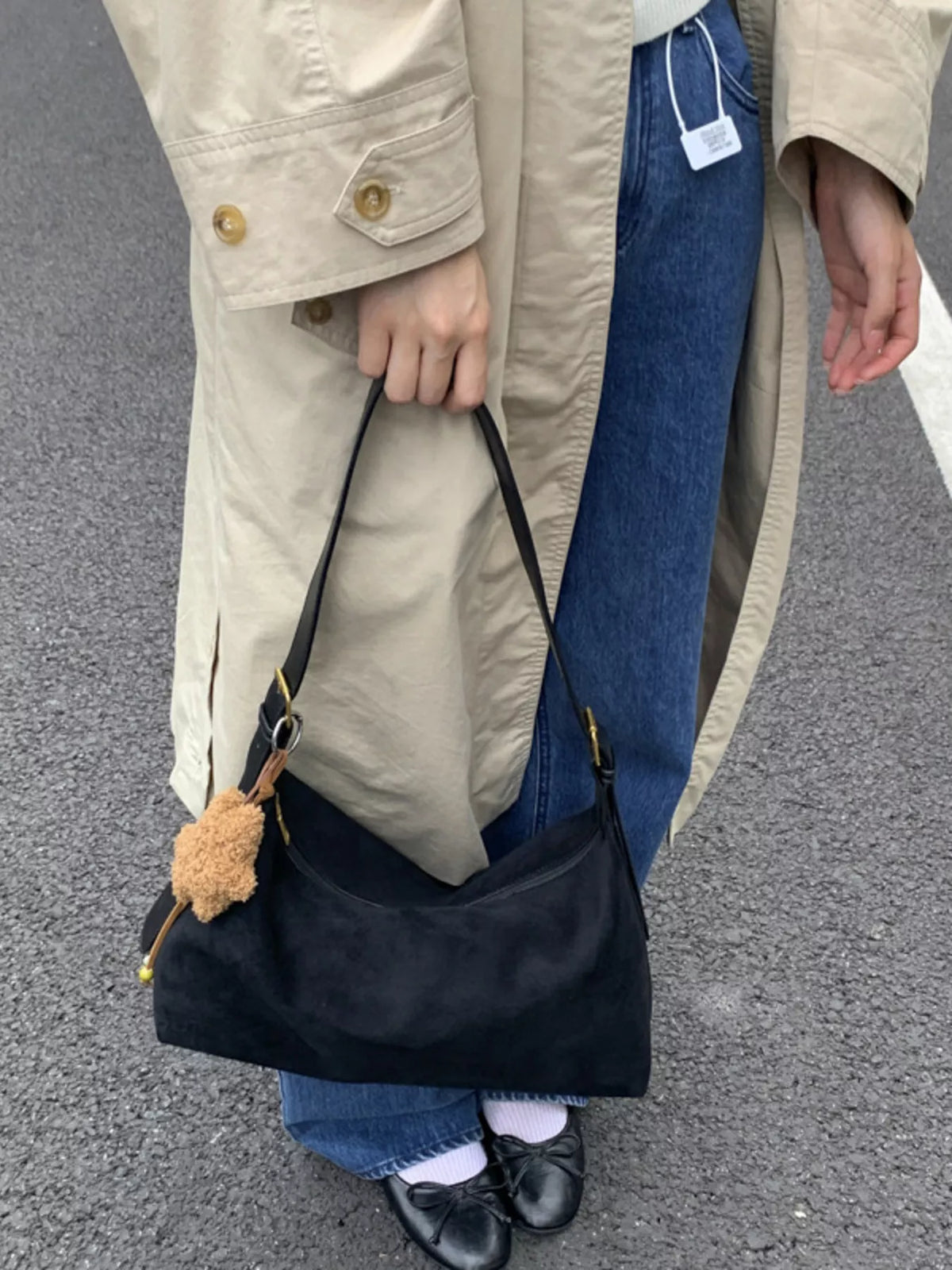 Solid Color Suede Hobo Crossbody Bag