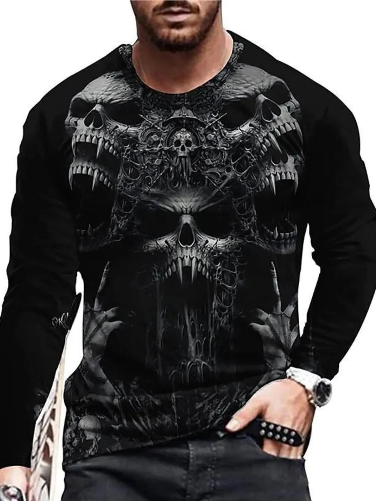 Men's Full Size Skeleton Embrace Long Sleeve T-Shirt Plus Size