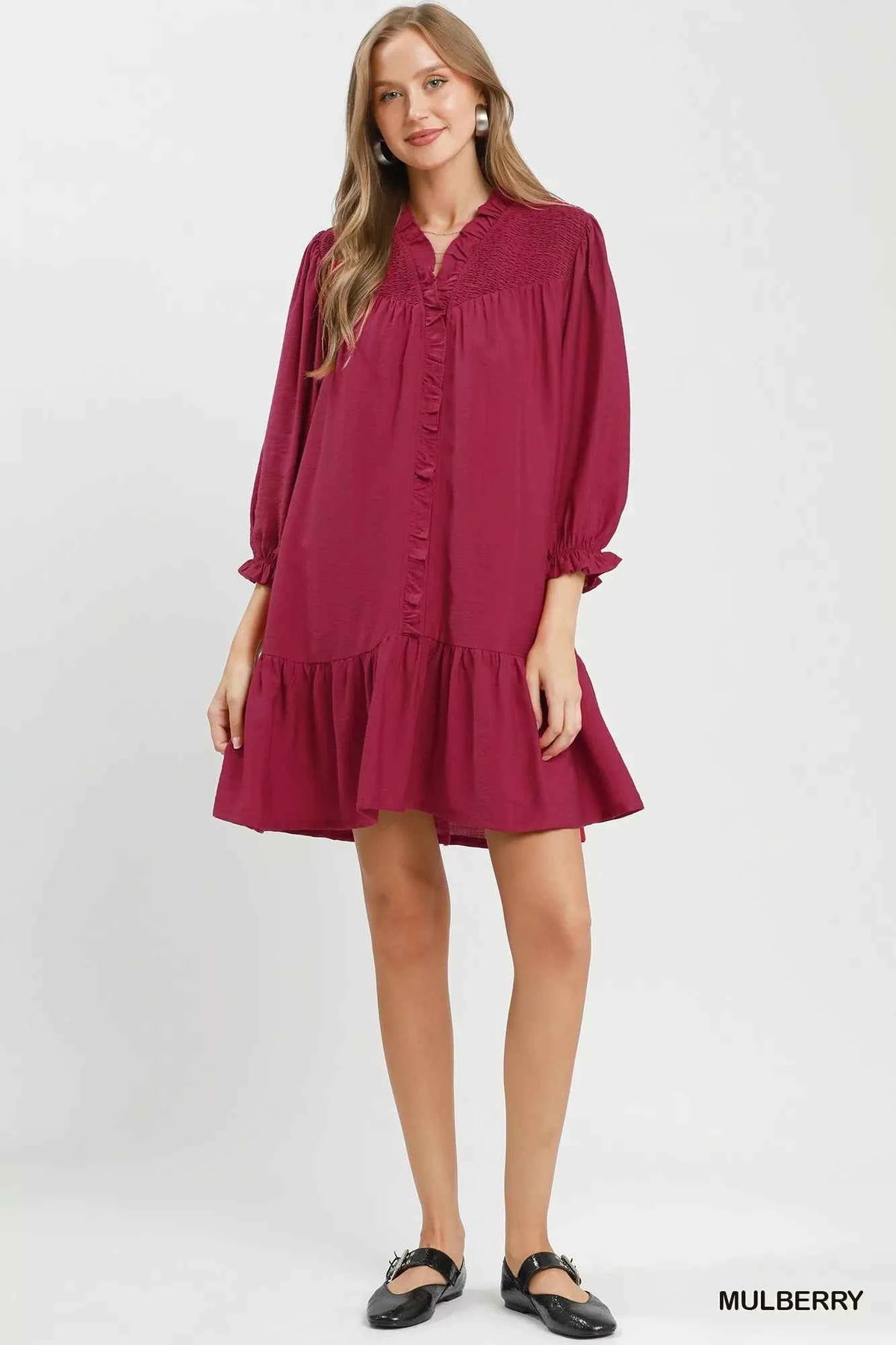 Umgee Smocked Ruffle Detail Tiered Mini Dress